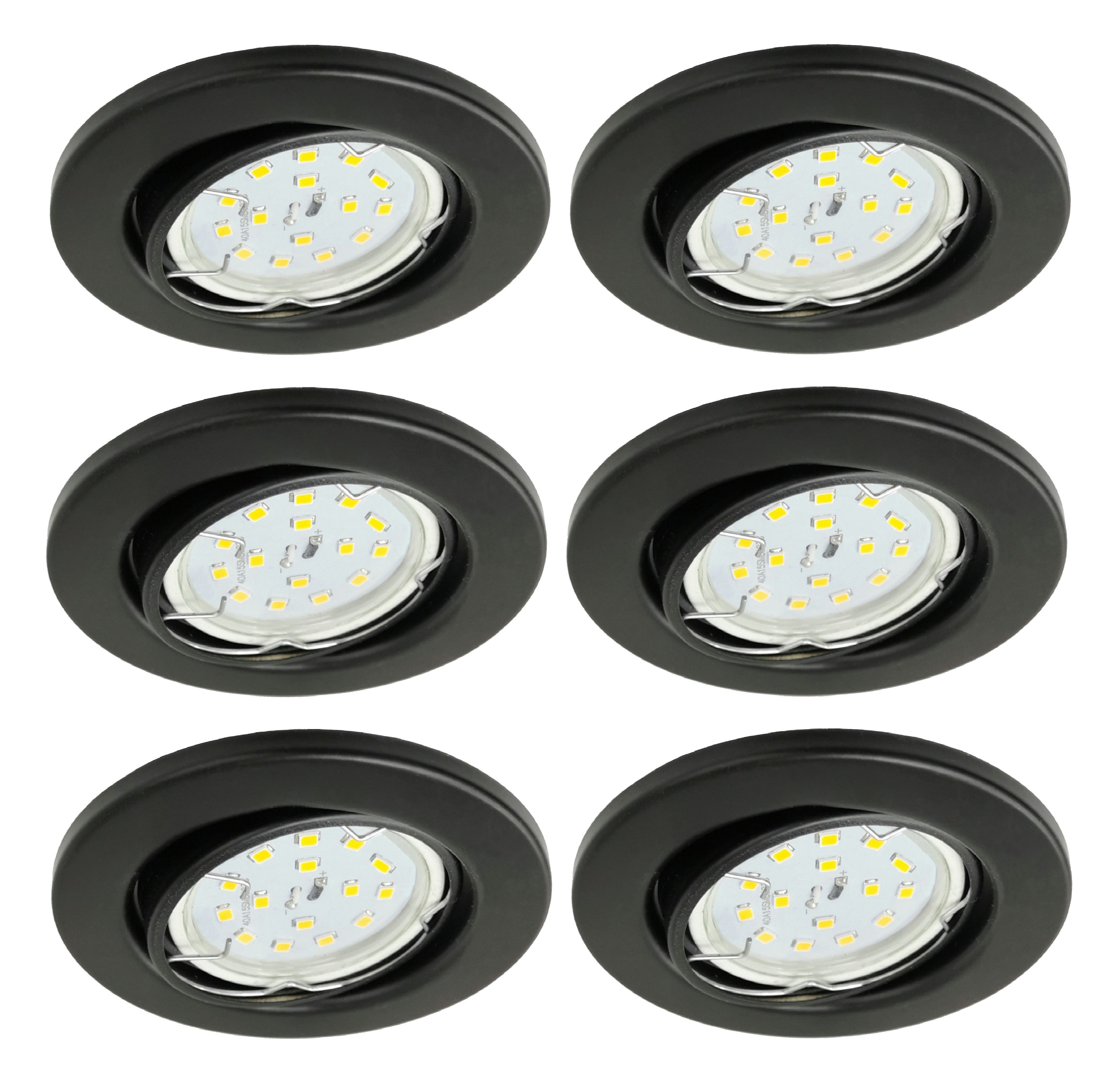 TRANGO LED Einbauleuchte, Dimmfunktion, 6er Set 6729-065MOSD LED Einbaustrahler in Schwarz matt Rund incl. 6x 5 Watt 3 Stufen dimmbar Ultra Flach LED Modul 3000K warmweiß, Warmweiß, Deckenspot, Einbauspot, Deckenleuchte