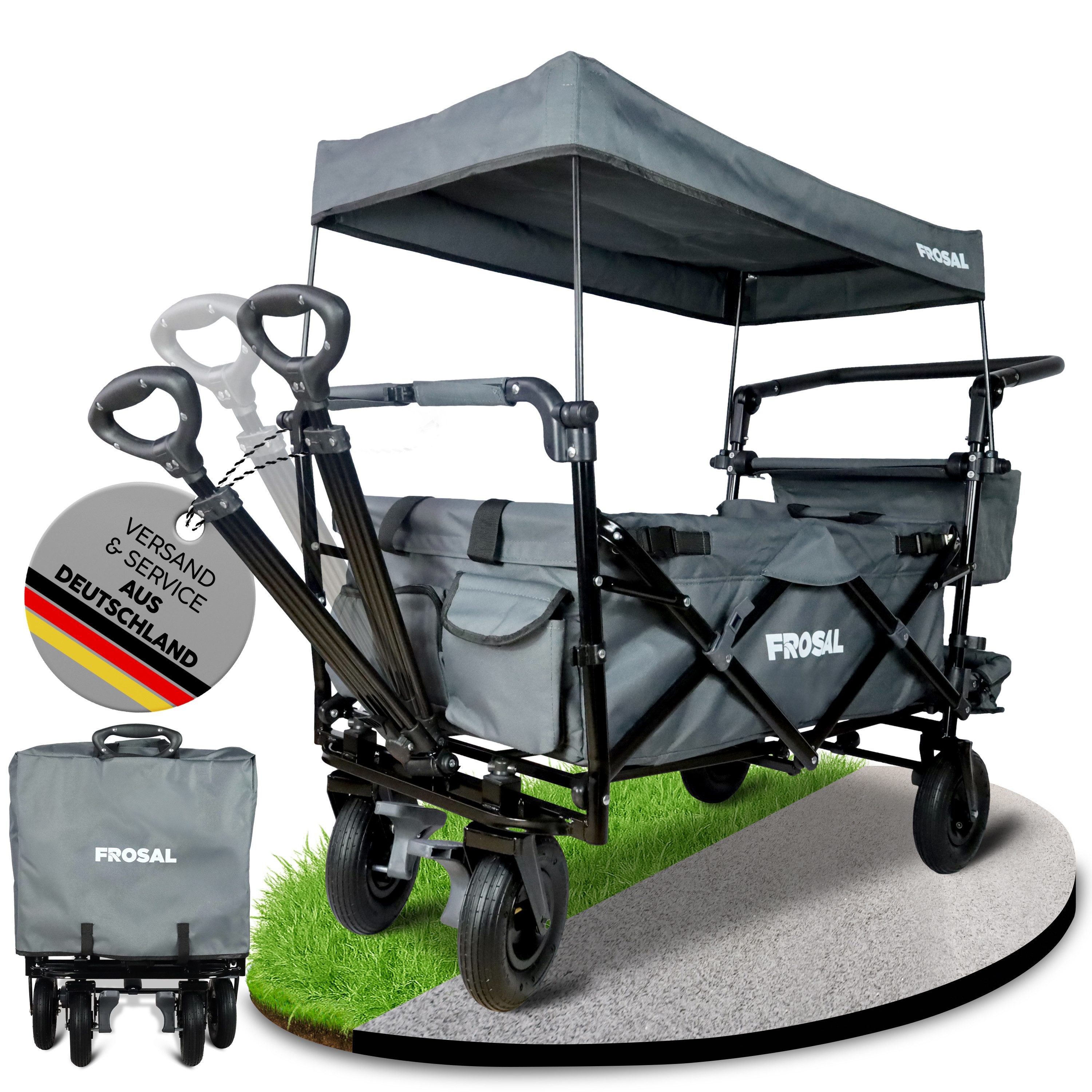 Frosal Bollerwagen Leo grau mit Luftreifen faltbar, faltbar grau