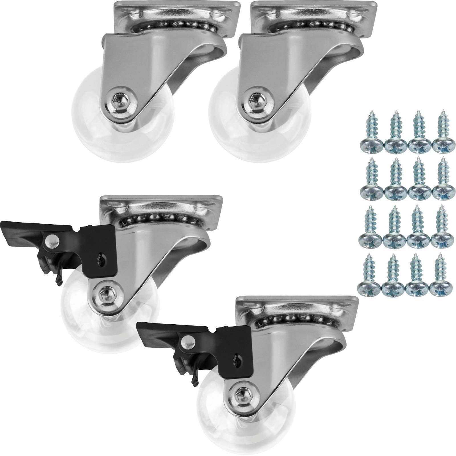 SO-TECH® Möbelrolle Lenkrollen SWIFT inkl. Schrauben, belastbar bis 35 kg / St., (4-St), Ø 35 mm, transparent, mit / ohne Bremse (Feststeller)