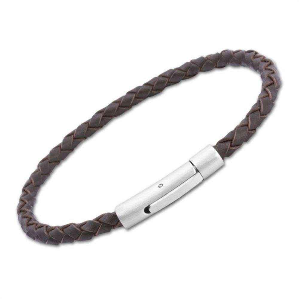 JEWLIX Lederarmband Geflochten mit Edelstahlverschluss in dunkelbraun LB0001