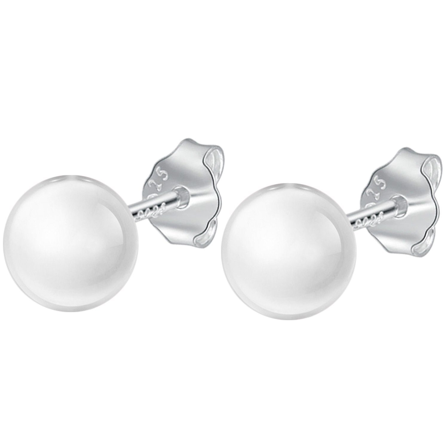 Ditz Paar Ohrstecker Damen Ohrringe opal Ohrstecker Geschenke Perle Für mit zum Freundin 10mm, Silber weißer Muttertag Frauen 925 Geburtstag Mutter