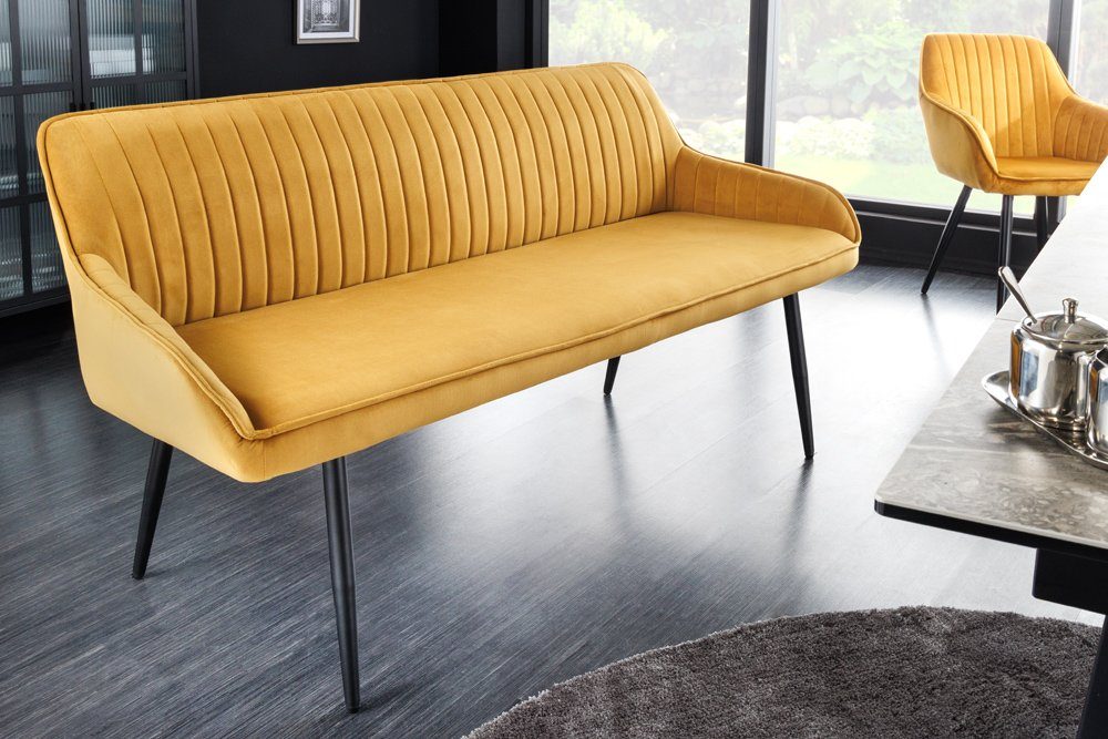 riess-ambiente Sitzbank TURIN 160cm senfgelb 1-St), Rückenlehne schwarz · · (Einzelartikel, Samt Esszimmer / Design · · · Schlafzimmer Metall Retro
