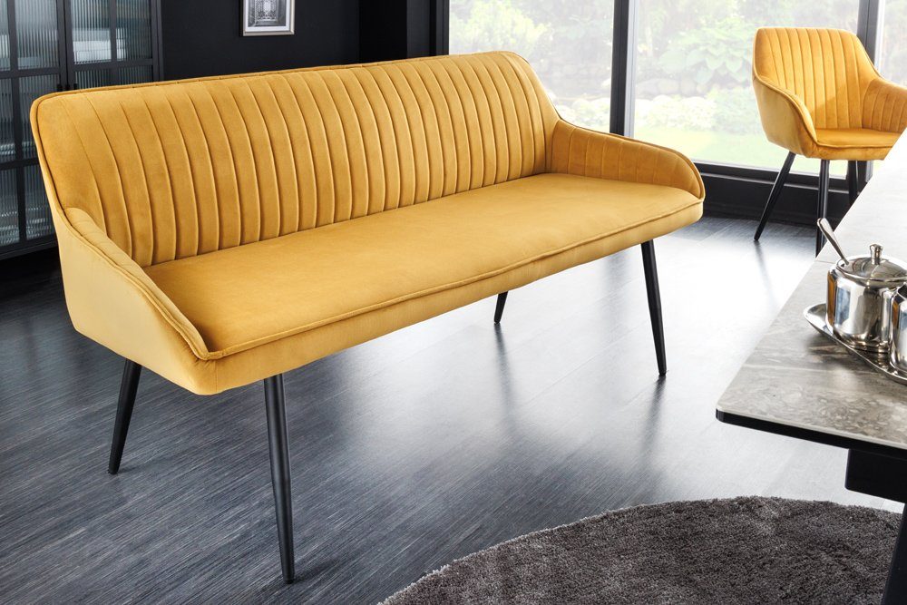 riess-ambiente Sitzbank TURIN 160cm senfgelb/schwarz – Samt, Metallbeine, mit Armlehne (Einzelartikel, 1-St), mit Ziersteppung & Sitzkomfort – ideal für Ess- oder Wohnzimmer