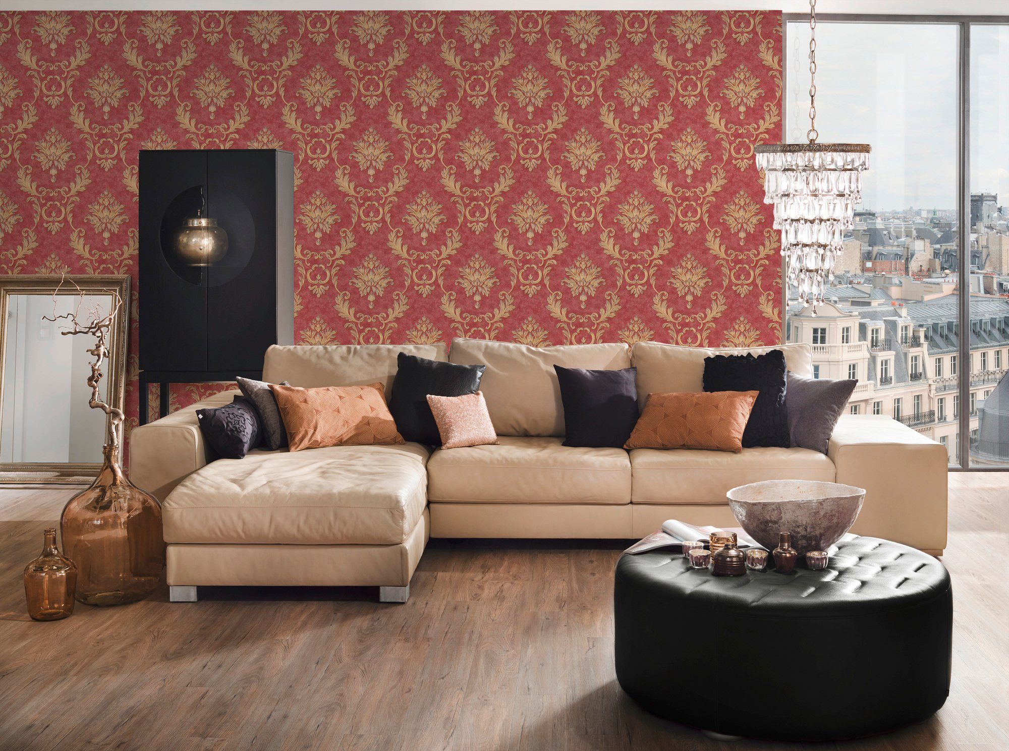 Création Vliestapete rot/gold Luxury Barock, Metallic wallpaper, Paper Effekt Tapete Textil A.S. Architects Barock