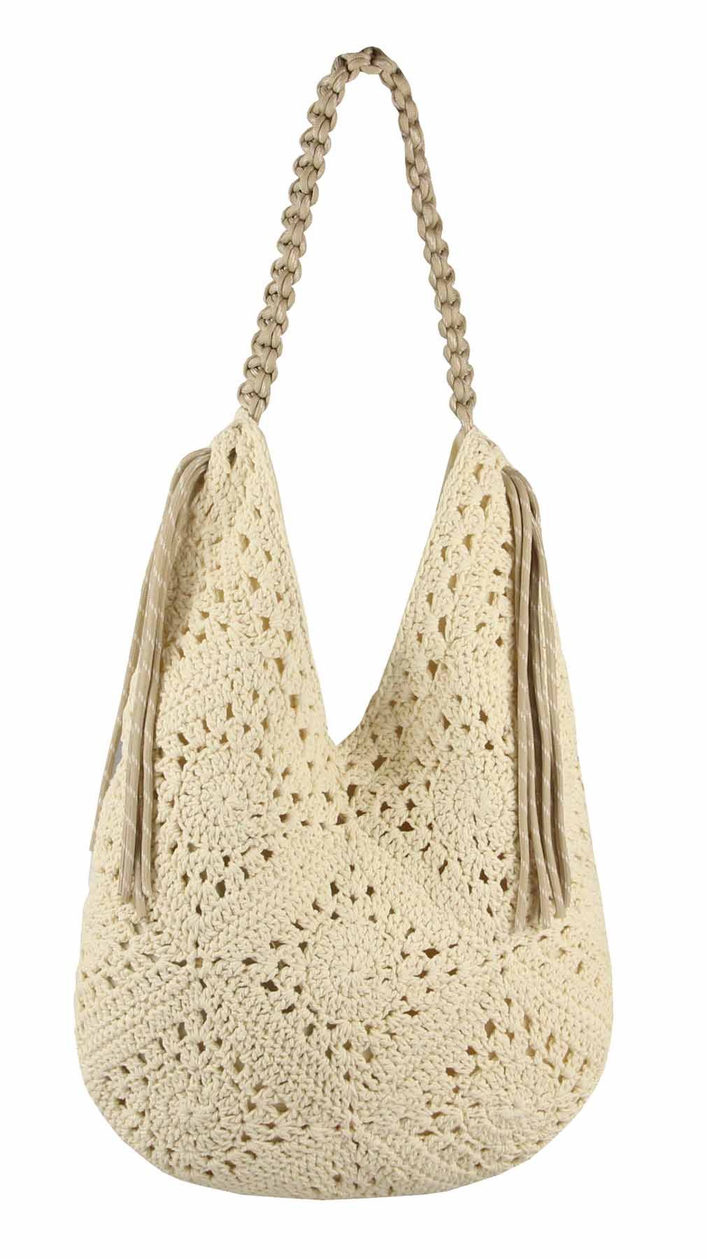 ITALYSHOP24 Schultertasche DAMEN TASCHE Häkeltasche Boho Shopper Strohtasche Hobo Geflecht Textil, Sommer Basttasche Strand Retro Reise Freizeit Urlaub Beuteltasche