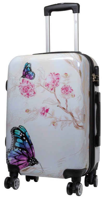 Trendyshop365 Hartschalen-Trolley Butterfly beige, bunter Reisekoffer mit Motiv, 3 Größen, 4 Rollen, Zahlenschloss, Dehnfalte, Schmetterling