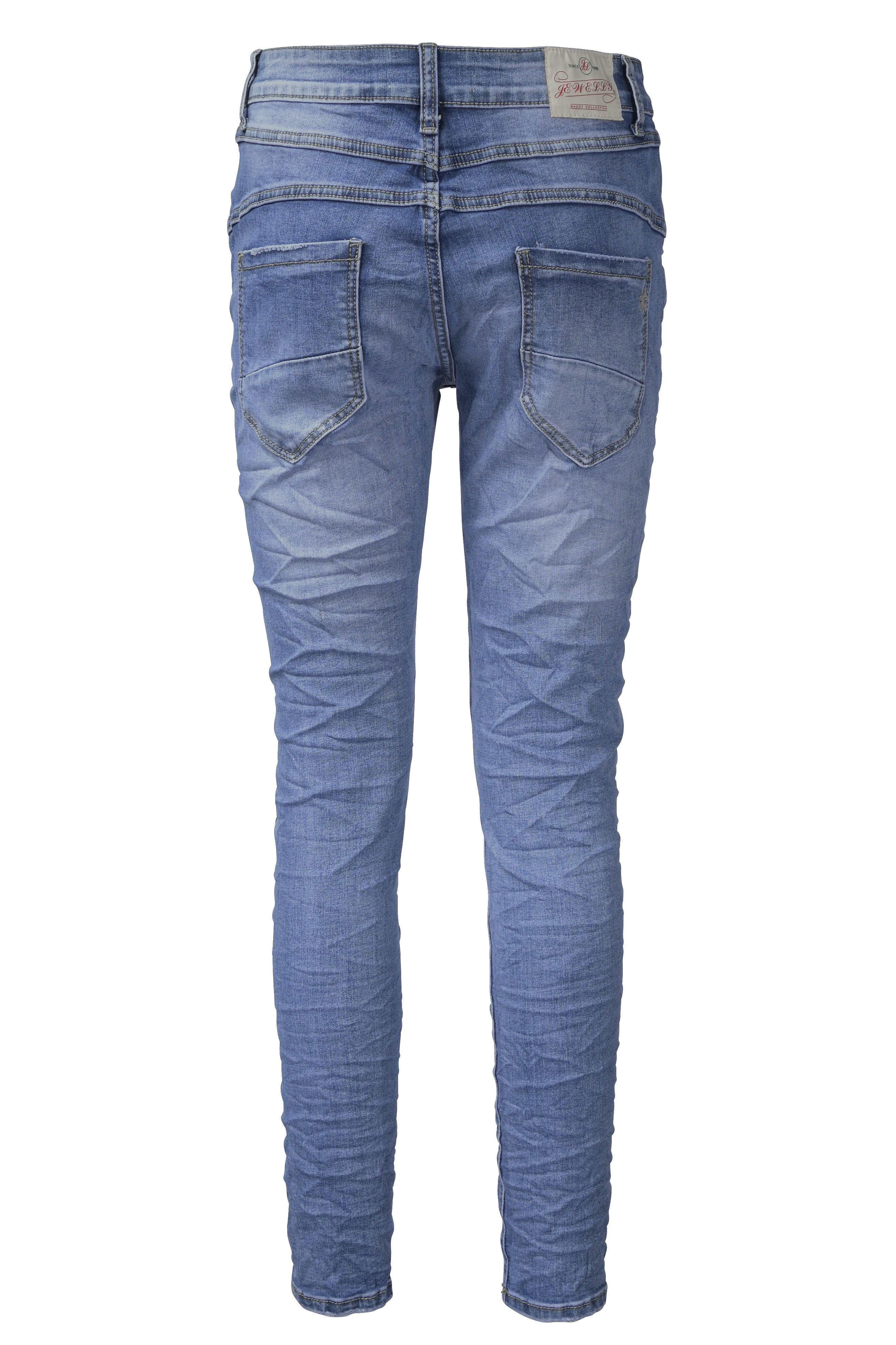 Jewelly Five-Pocket Crash-Look Jeans im Stretch Regular-fit-Jeans