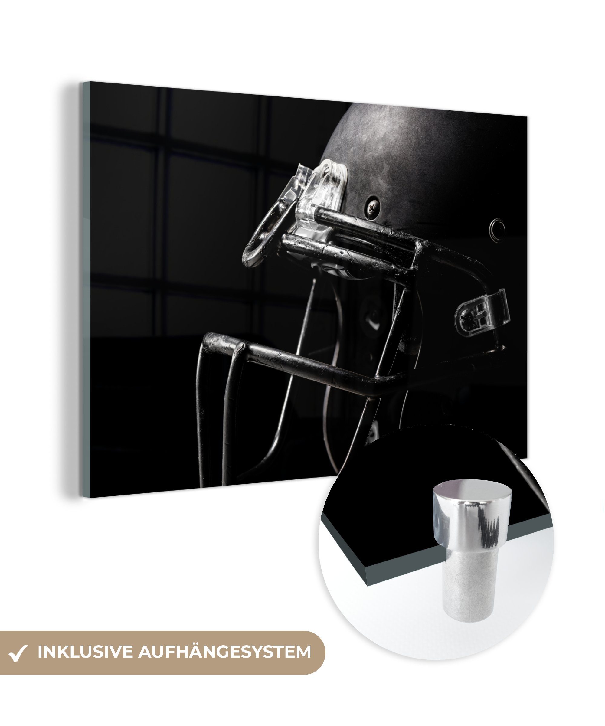 MuchoWow Acrylglasbild American Football - Helm - Schwarz, (1 St), Acrylglasbilder Wohnzimmer & Schlafzimmer