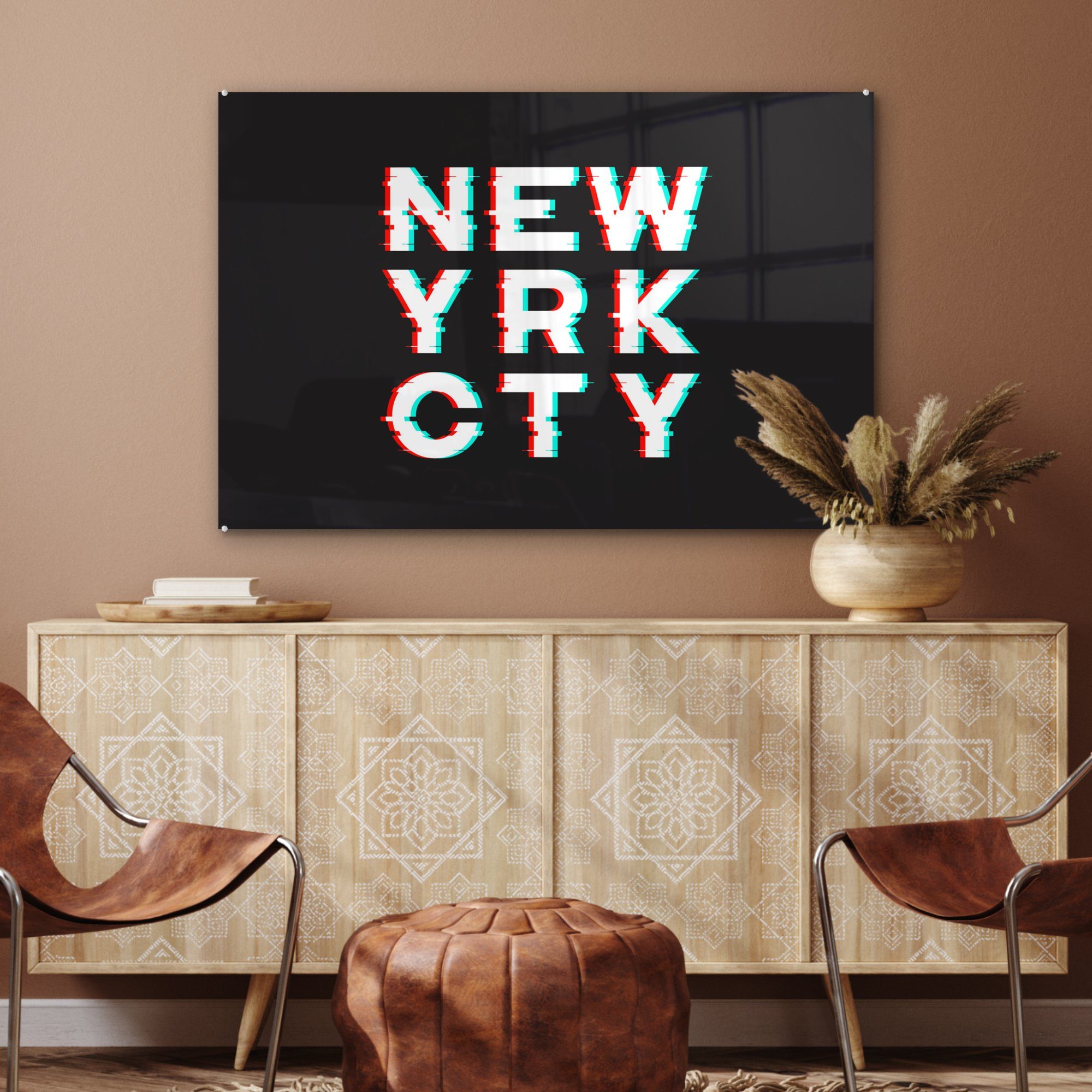 MuchoWow Acrylglasbild New York - Schlafzimmer Stadt Rot, - Acrylglasbilder Wohnzimmer (1 St), &