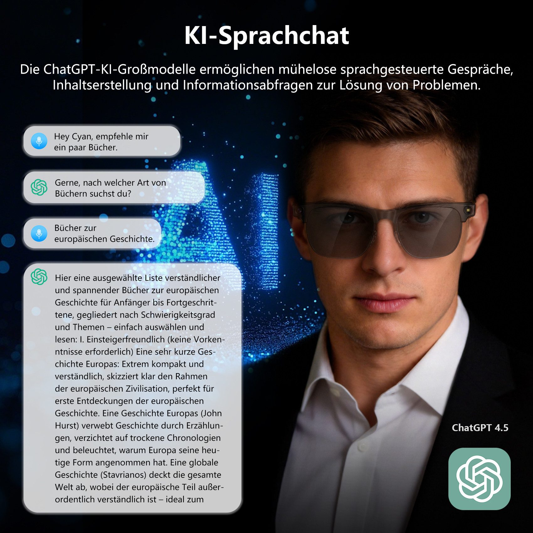 blackview Sonnenbrille 2026 Neue BV200 AI Shooting Glasses,Premium KI-Kamera-Brille (Set, 1-St., ChatGPT, Bluetooth 6.0 und Open-Ear HiFi Sound) Mit Sony IMX219 – Bild 5 von 5