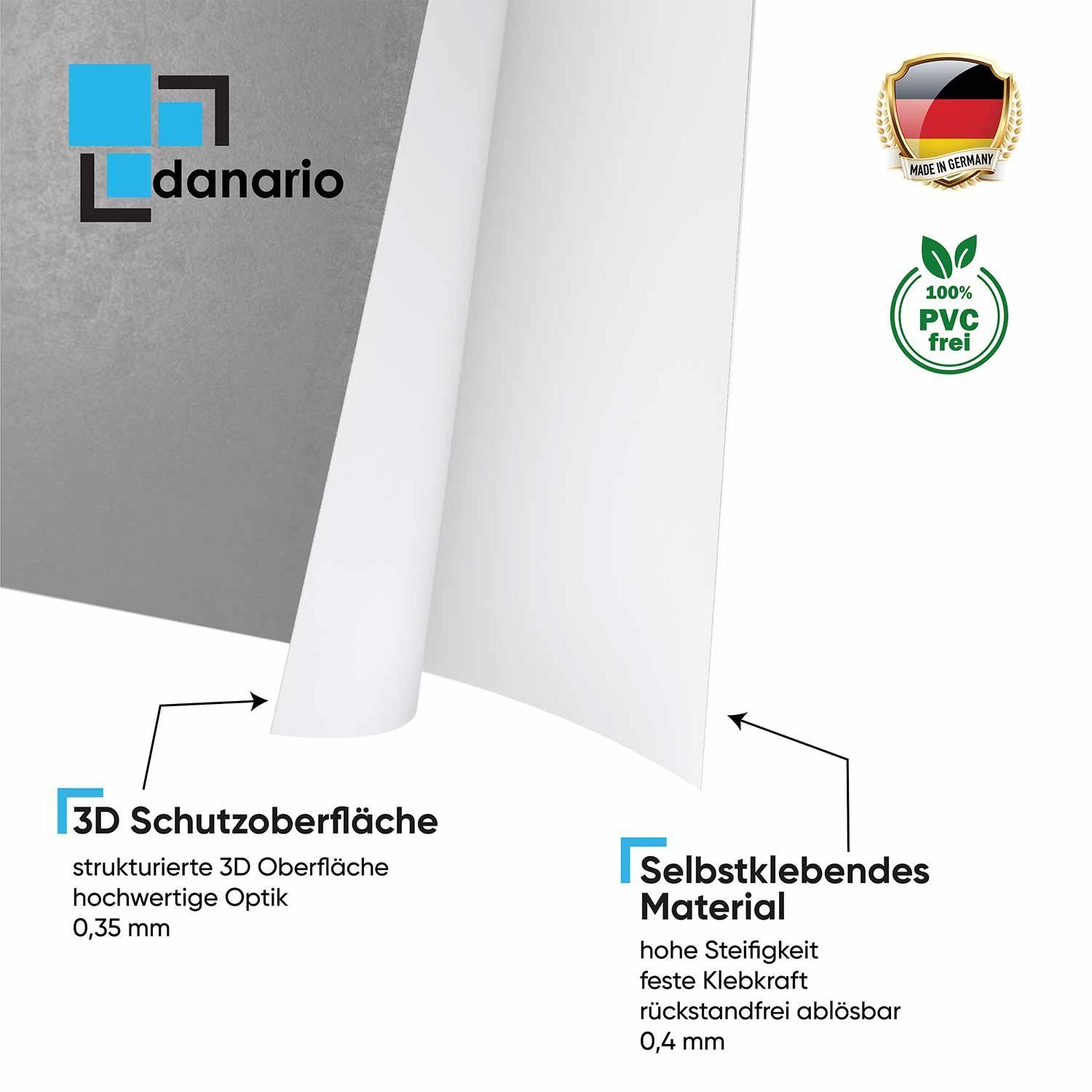 danario Küchenrückwand selbstklebend - 3D-Optik PET hell versteifte Folie Küche Beton - Spritzschutz 