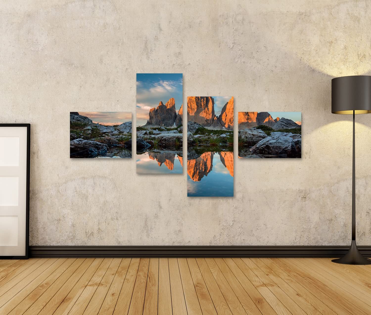 islandburner Leinwandbild TRE Cime Di Lavaredo See Sonnenuntergang Dolomit DREI Zinnen - 4 Teile