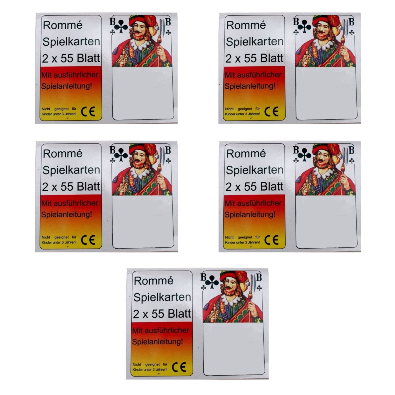 Gravidus Spiel 5er Set 2x55 Romme Karten Kartenspiele Poker Skat Bridge Canasta