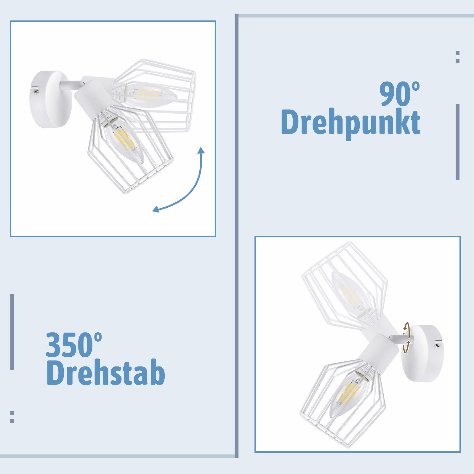 Nettlife Deckenstrahler Vintage Schwarz/Weiß 1/2/3/4/6 Flamming E14 industriell Wohnzimmer, Drehbar 350°, LED wechselbar, Flur Küchen Schlafzimmer