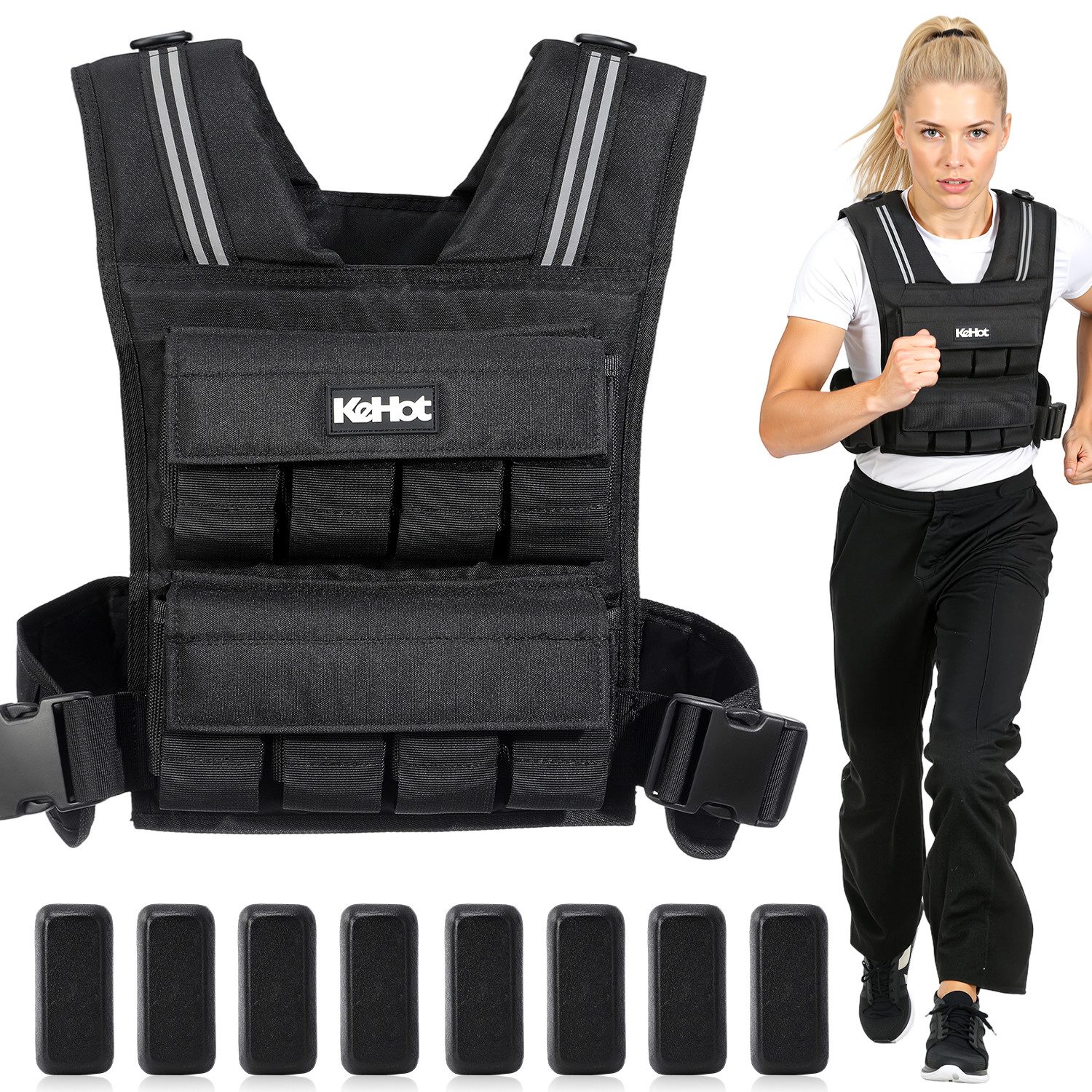 kehot Gewichtsweste Verstellbare Gewichtsweste 1–20 kg Trainingsweste für Kraftübungen, (Modulares Gewichtssystem mit 16 Eisenblöcken à 1,25 kg,Herausnehmbare, Kompakte Größe 42×28 cm, Verstellbarer Gurt bis 153 cm, Waschbare), Robustes 600D-Nylon für Sport, Fitness, Alltagstraining, Yoga-Training