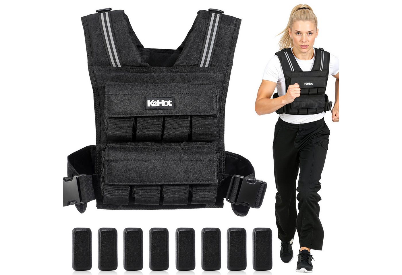 kehot Gewichtsweste Verstellbare Gewichtsweste 1–20 kg Trainingsweste für Kraftübungen, (Modulares Gewichtssystem mit 16 Eisenblöcken à 1,25 kg,Herausnehmbare, Kompakte Größe 42×28 cm, Verstellbarer Gurt bis 153 cm, Waschbare), Robustes 600D-Nylon für Spo