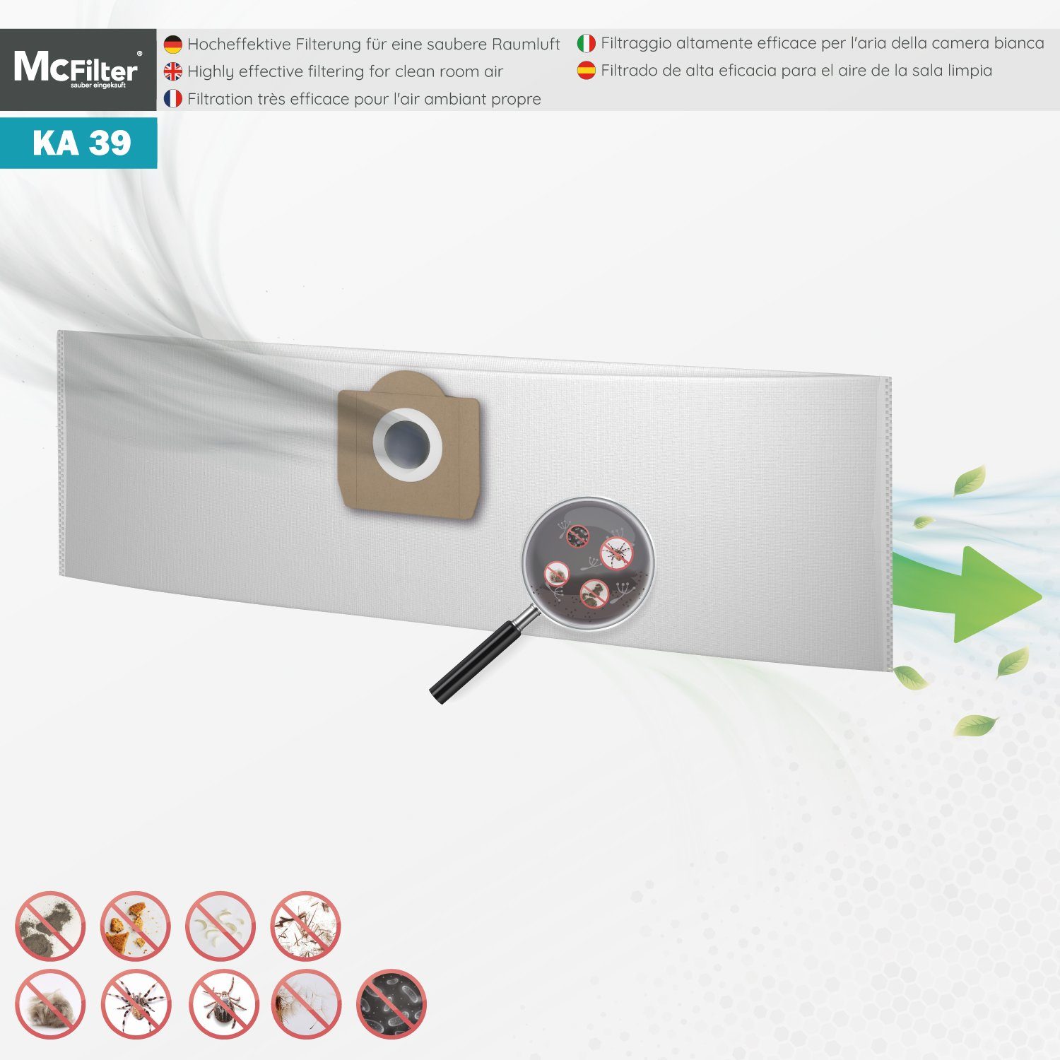 McFilter Staubsaugerbeutel geeignet für 6.959-130.0 + Filter, Kit für Fireplace für 2 (20 Stück) St., 6.414-552.0 MV 3 passend (Beutel), 22 Kärcher MV3 Alternative (Patronenfilter) Staubsauger