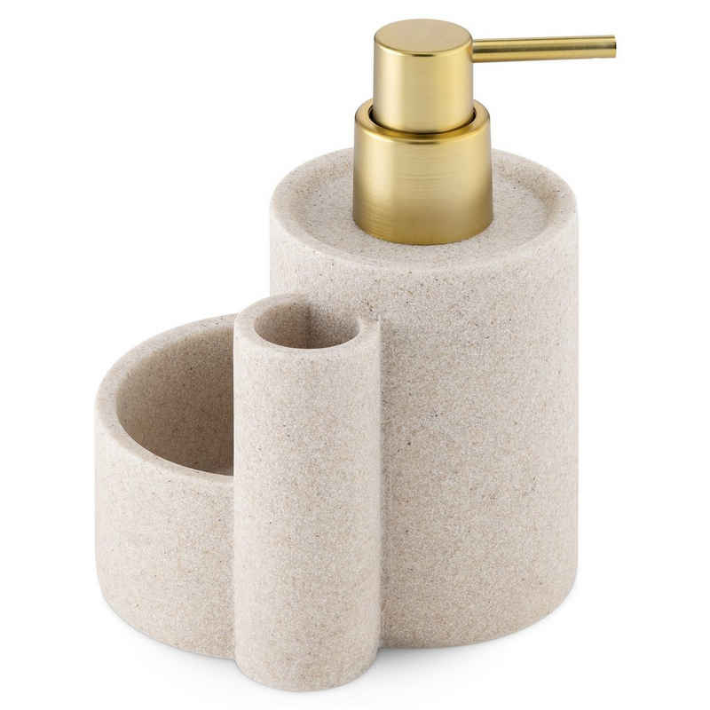 Navaris Seifenspender Beige Messing Seifenspender mit Schwamm- & Bürstenhalter, (1-tlg)