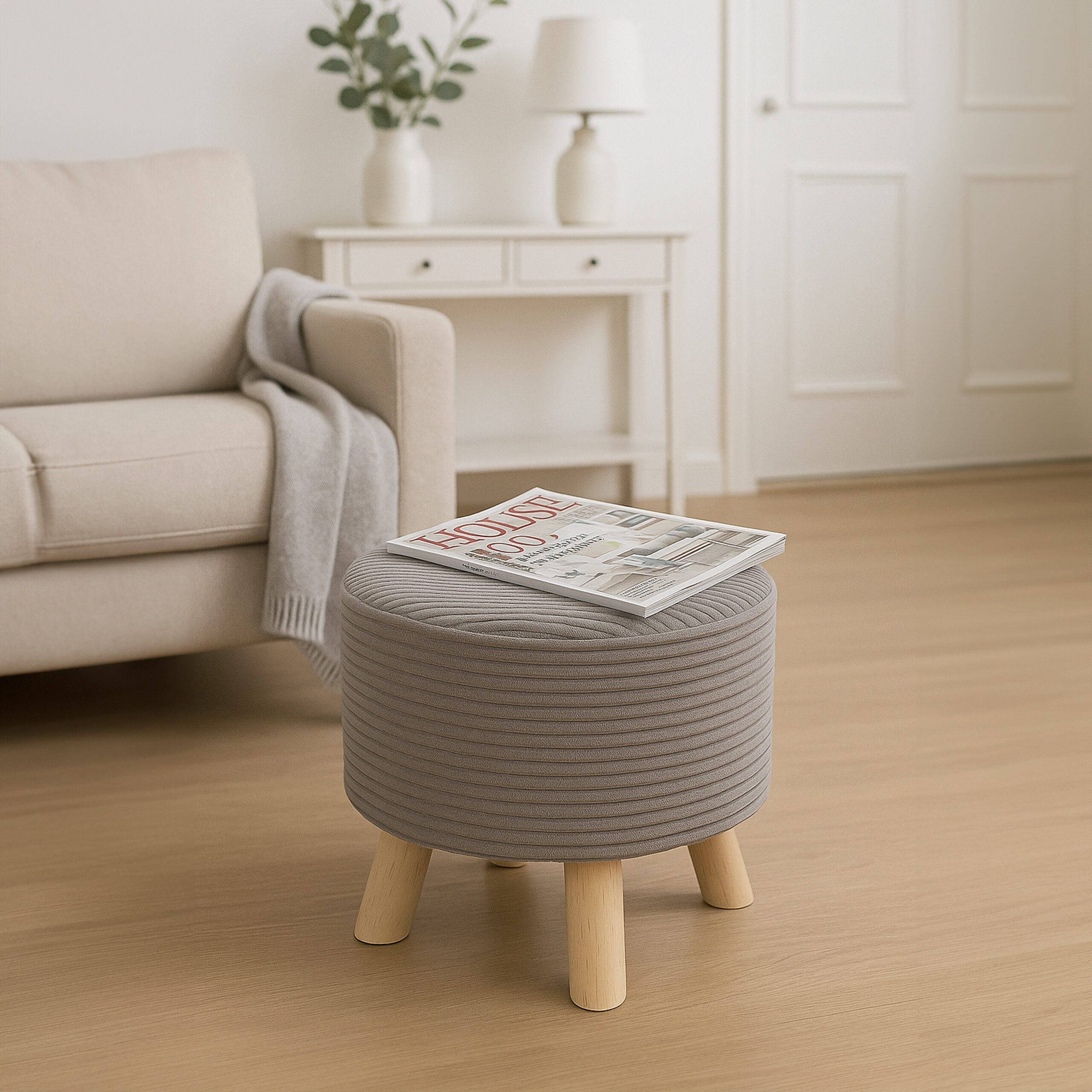 relaxdays Sitzhocker Hocker Cord, Hellgrau günstig online kaufen