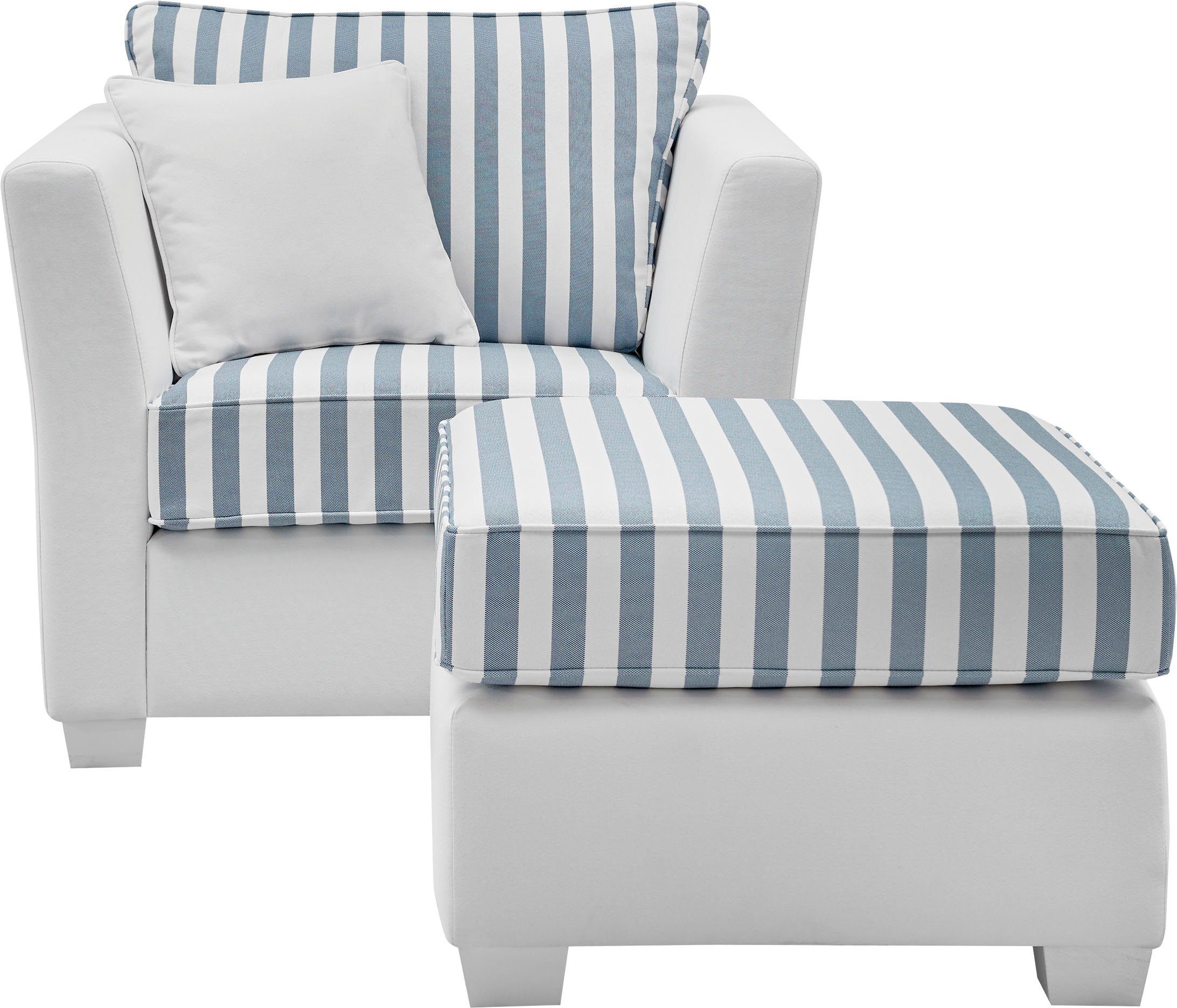 Home affaire Sitzgruppe CALIFORNIA, (2-tlg), maritimer Landhausstil, Sessel mit passenden Hocker 65x65 cm