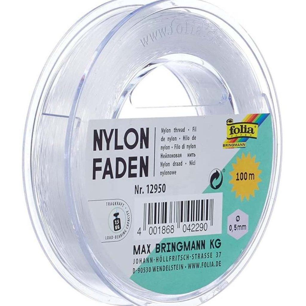 Folia Fadenspule Nylonfaden auf Spule 0,5mm FOLIA 12950, 100 m Fadenlänge, (Packung, 1-St., 1x), Transparent