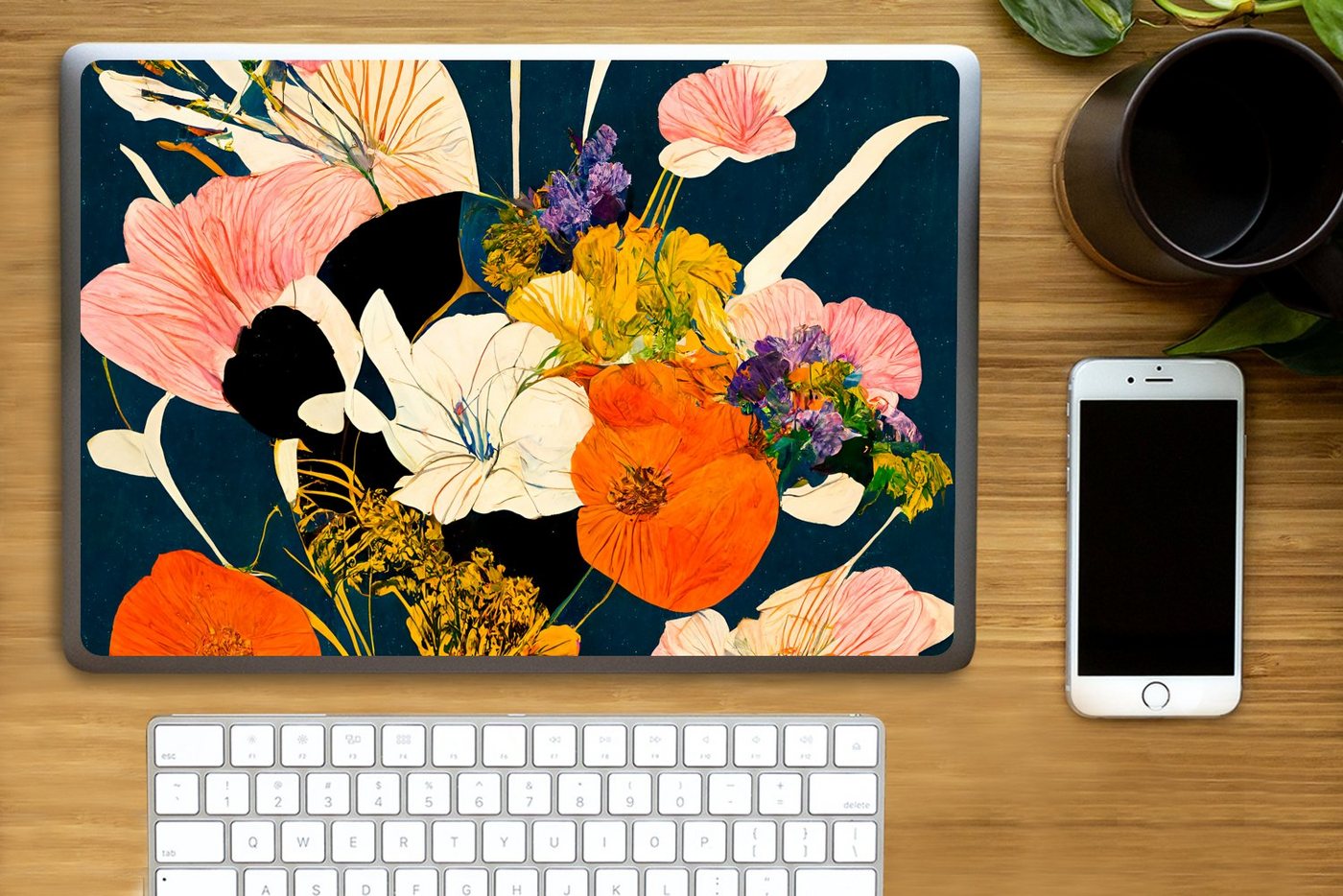 Thumbnail - MuchoWow Laptop-Aufkleber Blumen - Vase - Malerei - Pflanzen