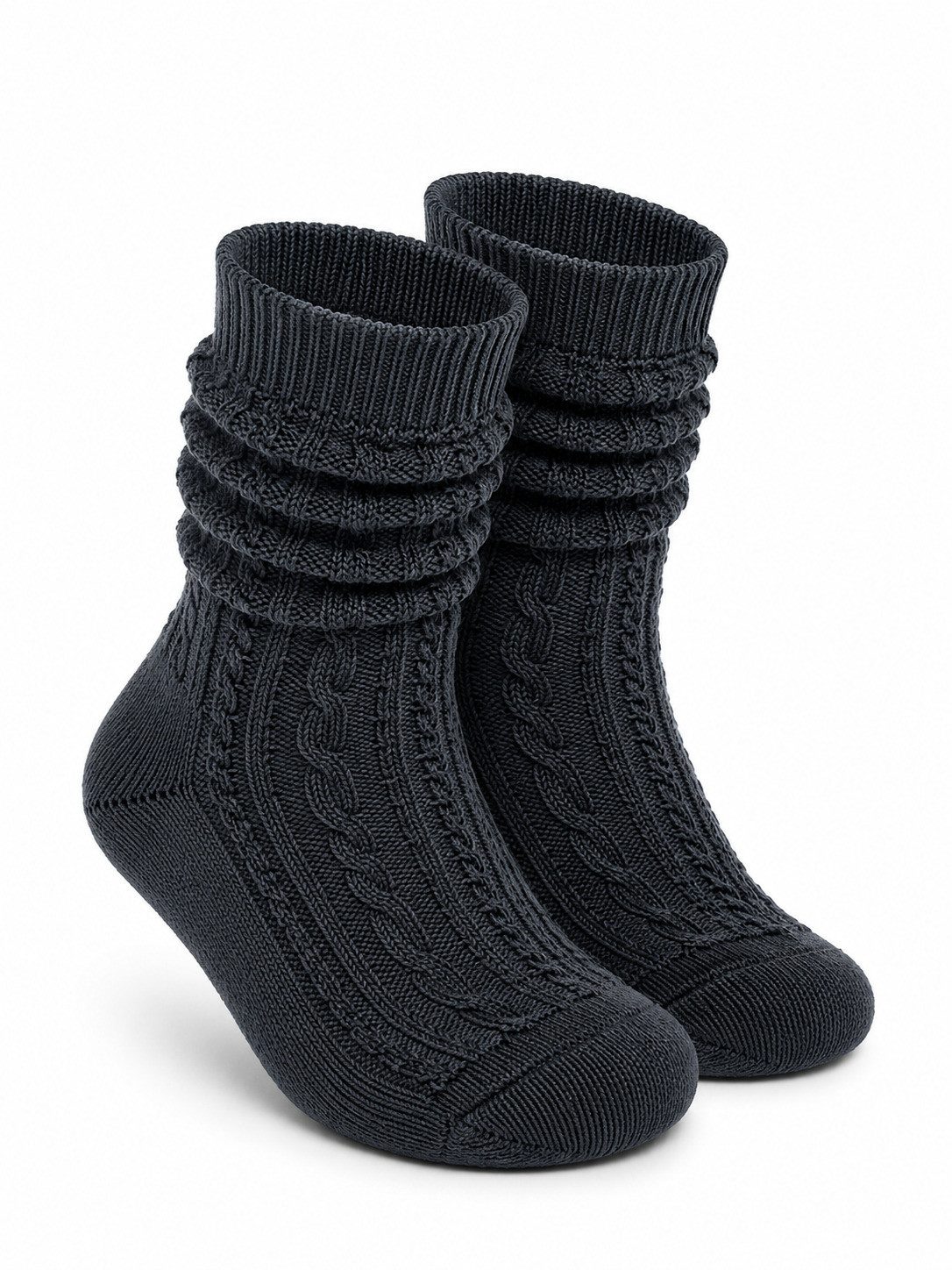 Moschen-Bayern Trachtensocken Herren Shopper Anthrazit Zopfmuster verstärkte Ferse und Spitze