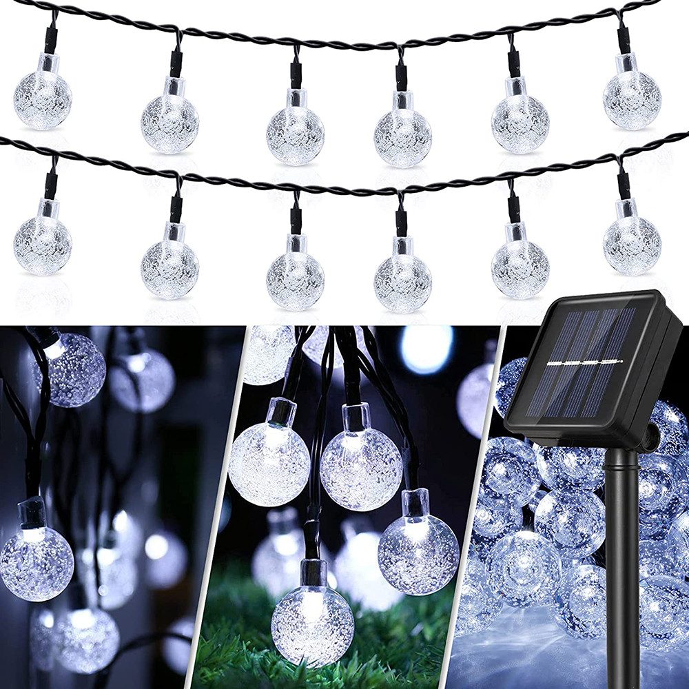 Rosnek LED-Lichterkette 5/9,5M, Solar, Wasserdichte, für Patio Garten Party Weihnachten, Seifenblasen-Kristallkugel