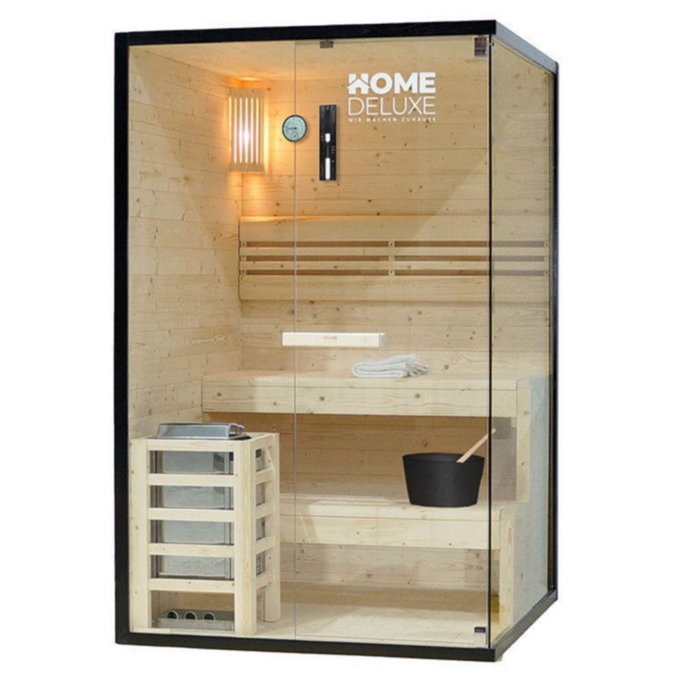DEKO VERTRIEB BAYERN Sauna XXL Premium Traditionelle Sauna 120x120 cm SET inkl. 3,6 KW Saunaofen
