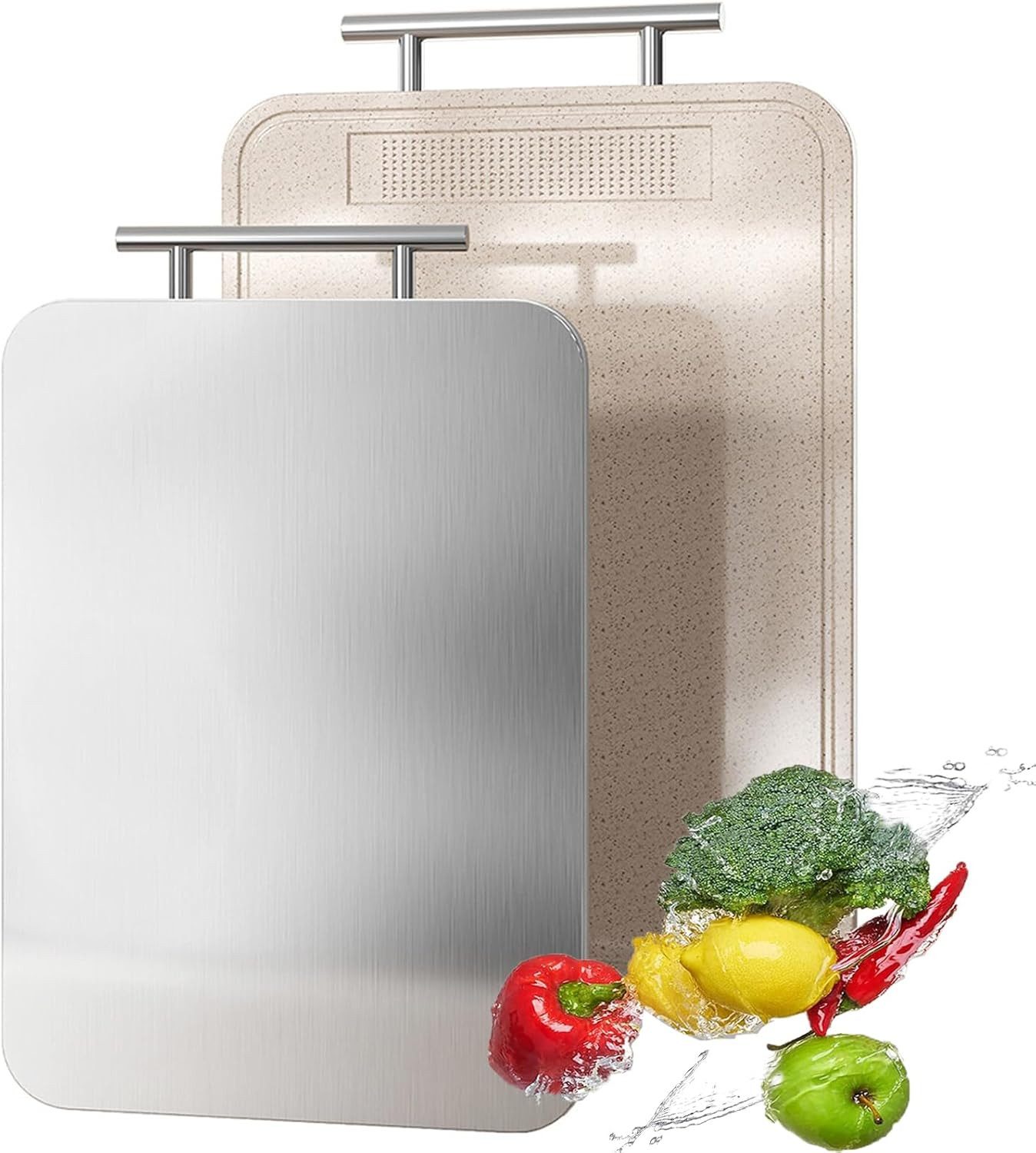 FELIXLEO Käsebrett Titan Schneidebrett Doppelseitig Edelstahl Weizenstroh Groß, (1-St)