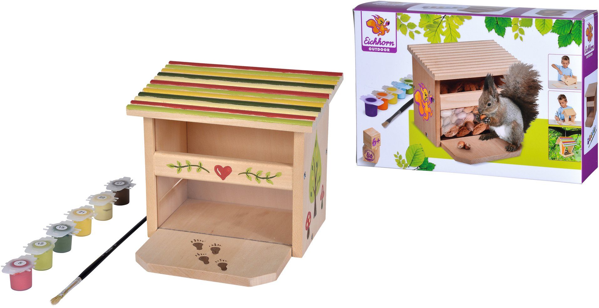 Eichhorn Kreativset Holzspielzeug, Outdoor Futterhaus Eichhörnchen, (Set), zum Zusammenbauen und Bemalen; Made in Europe