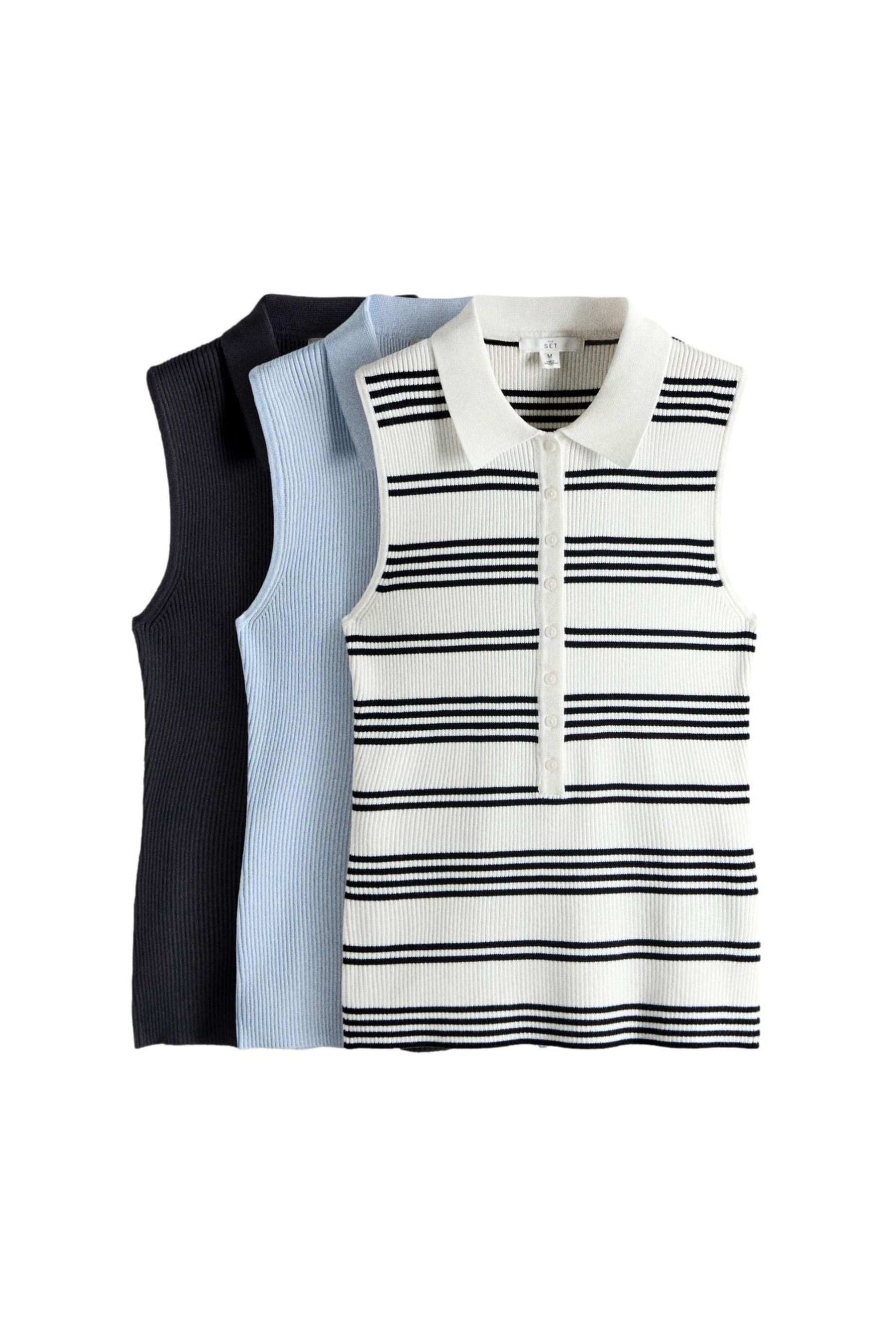 The Set Poloshirt The Set Ärmellose Poloshirts, Feinstrick, 3er-Pack (3-tlg)