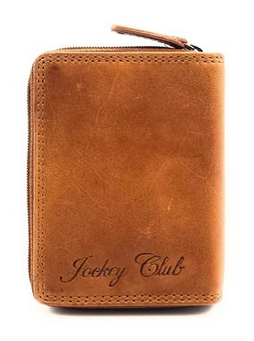 JOCKEY CLUB Mini Geldbörse echt Leder Damen Portemonnaie mit RFID Schutz, Sauvage Rindleder, kompakt & handlich, cognac braun