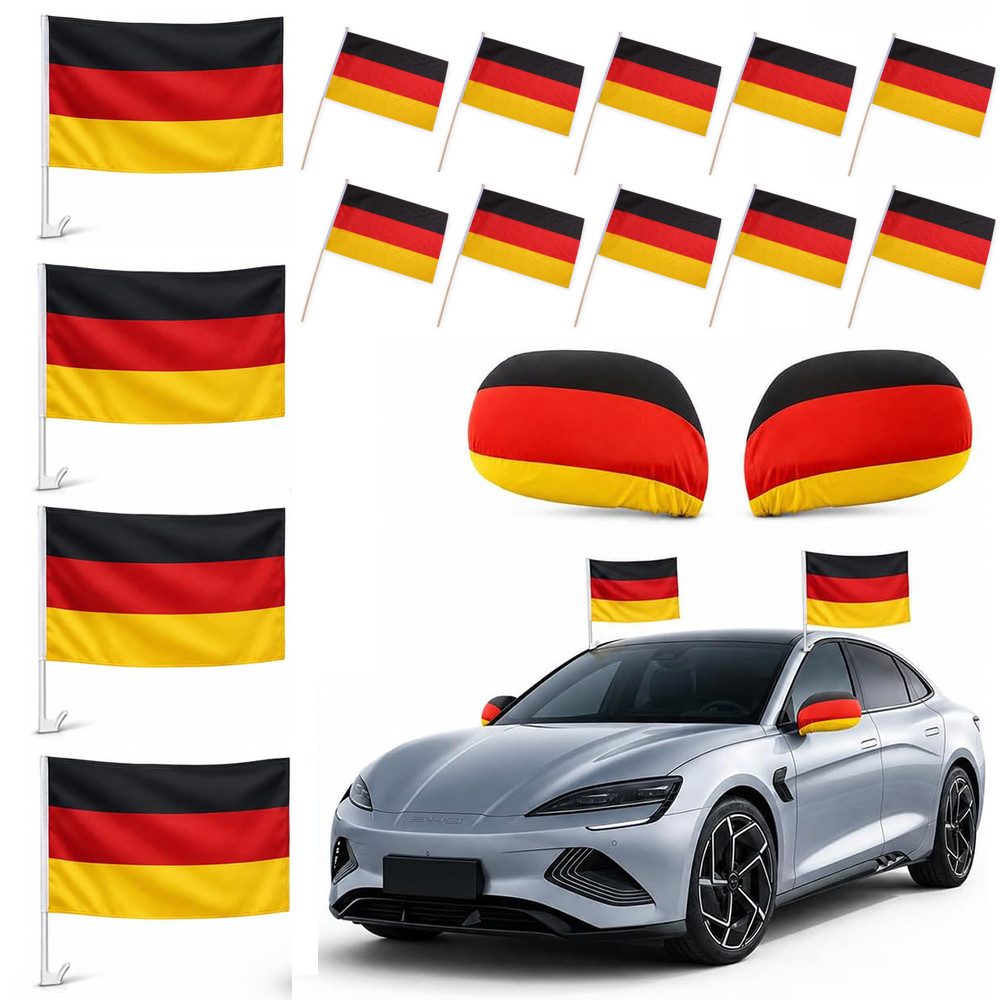 AFKSMILE Flagge WM 2026 Fanartikel Set, Deutschland Flagge für Auto, Fensterfahnen (16-St), Fanset Fanartikel mit 4 Autofahnen & 2 Spiegelhüllen & 1 Handfahne