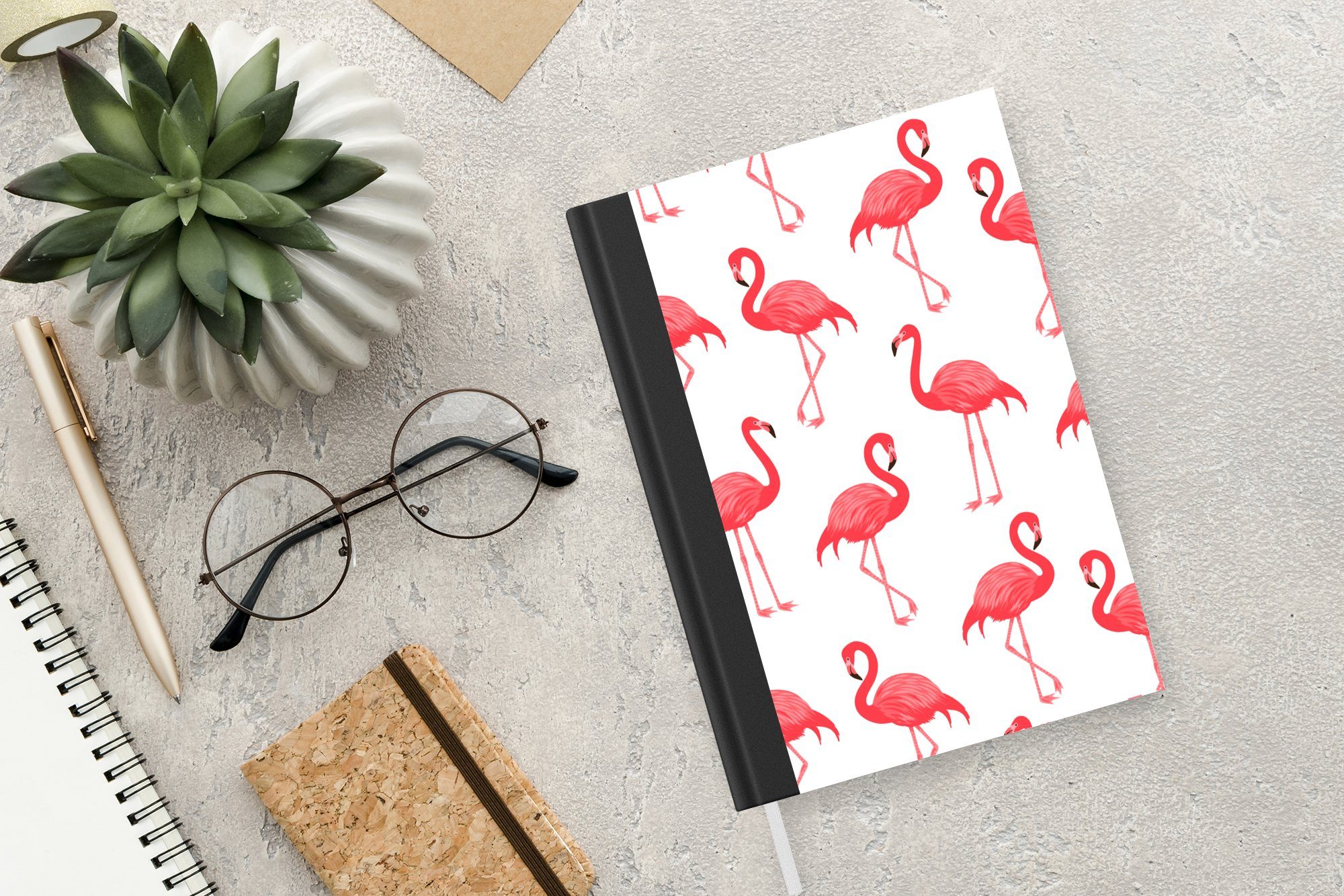 Vogel, 98 - Flamingo Notizheft, Tagebuch, - Notizbuch Muster A5, Merkzettel, Seiten, MuchoWow Haushaltsbuch Journal,