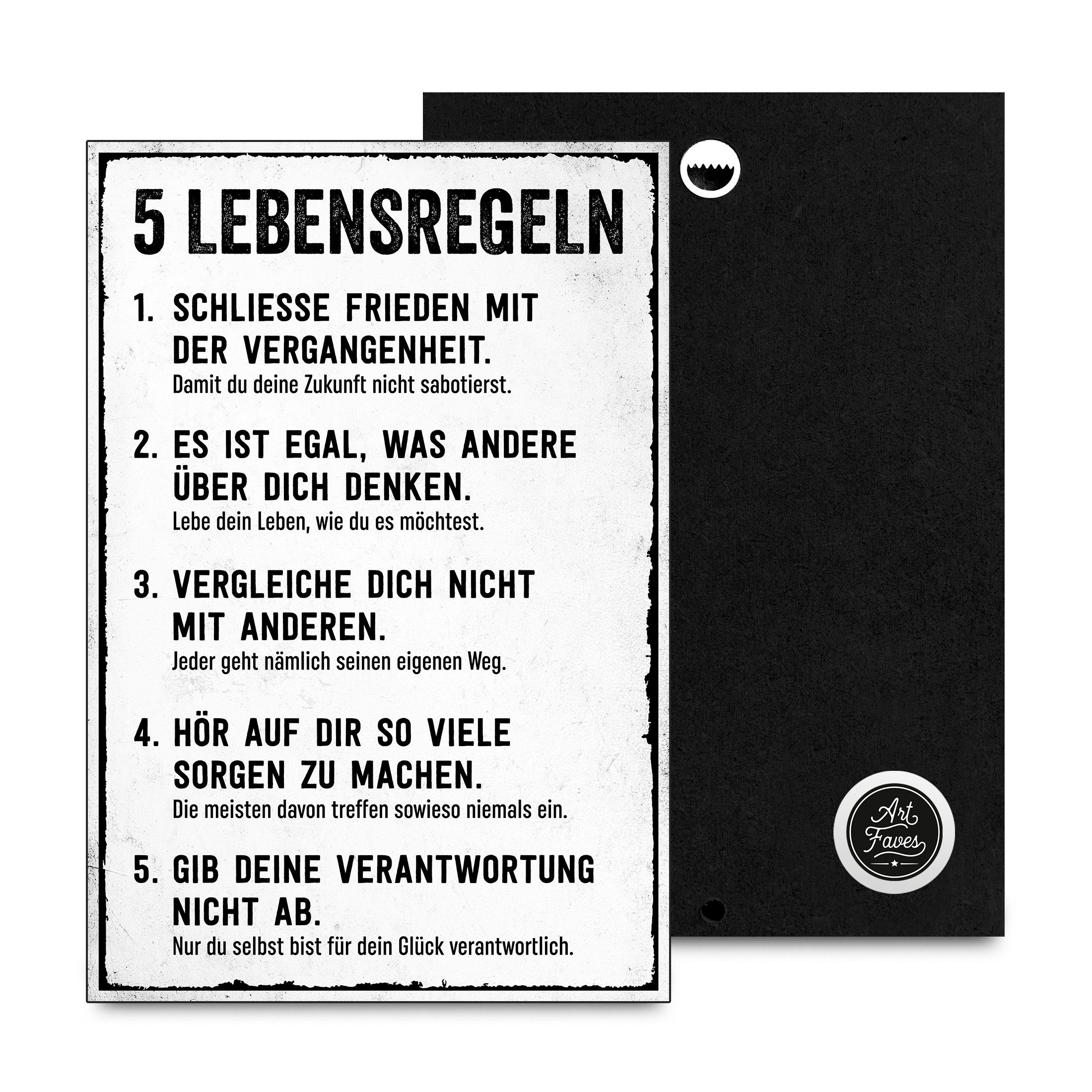 ARTFAVES Holzbild Holzschild mit Spruch - 5 Lebensregeln, Geschenk zum Tehm günstig online kaufen