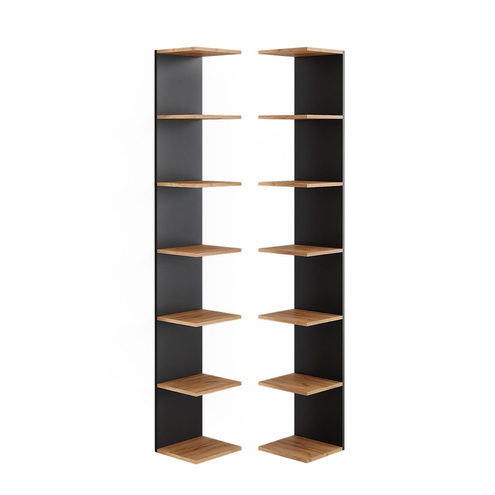 Vicco Bücherregal Paolo, Anthrazit/Goldkraft Eiche, 28 x 190 cm 2er Set, 2-tlg.