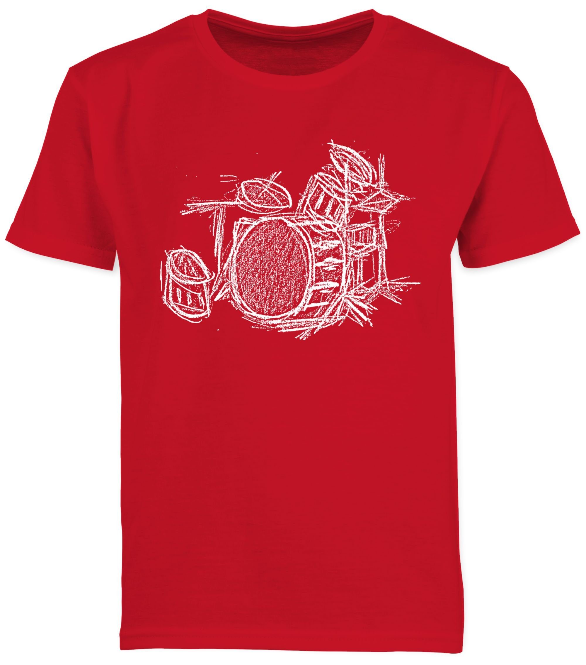 Shirtracer T-Shirt Schlagzeug Rot - 3 Music Kreidezeichnung