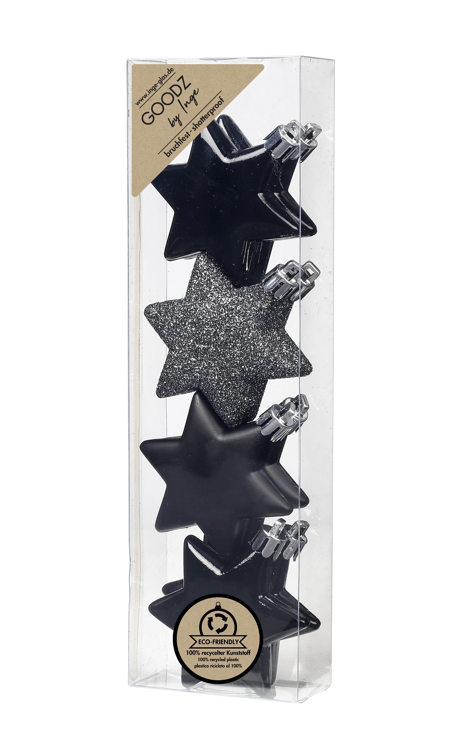 MAGIC by Inge Christbaumschmuck, Christbaumschmuck Sterne 6cm Kunststoff 8er Set - Schwarz Mix