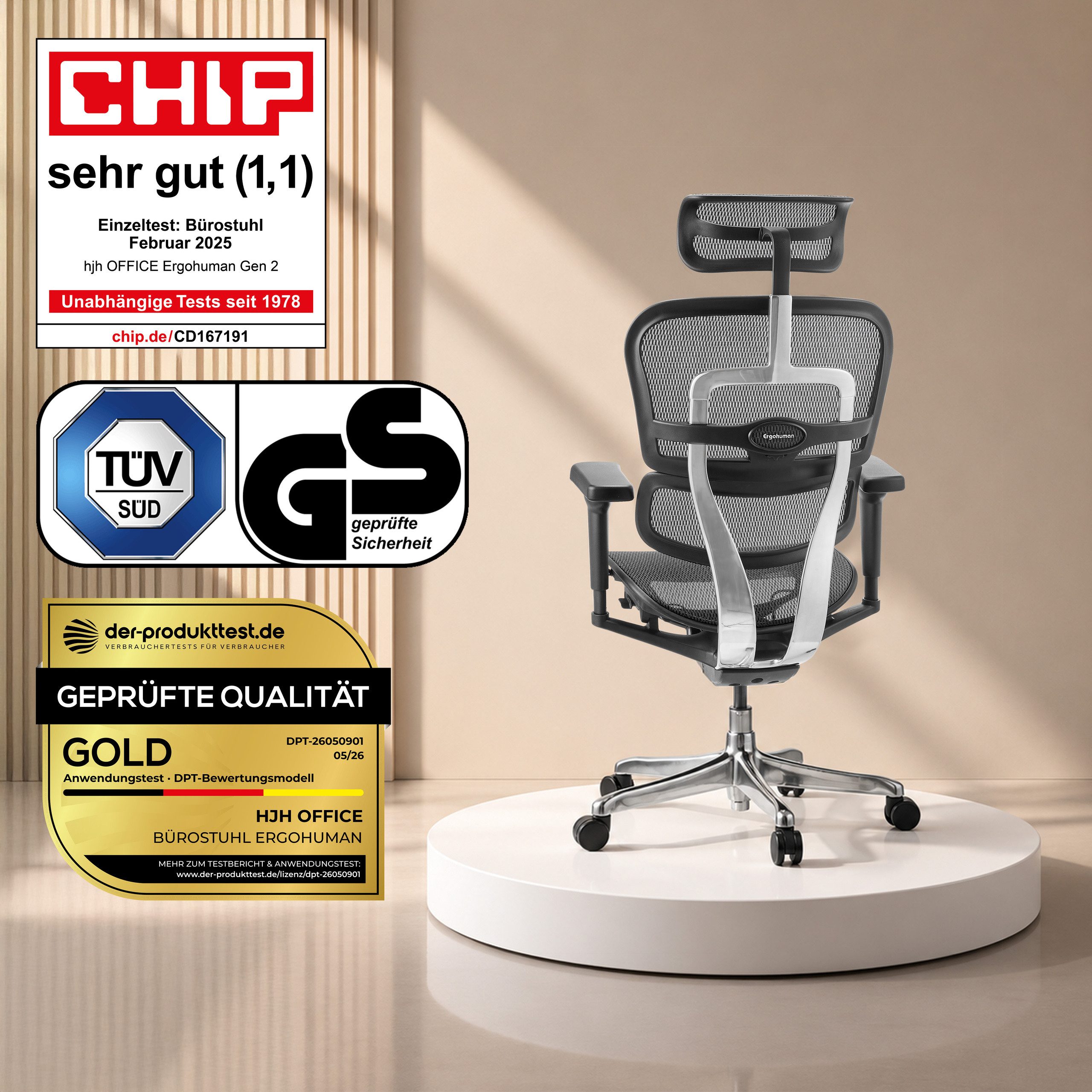 hjh OFFICE Drehstuhl Luxus Chefsessel Ergohuman Ultra Gen2 Netzstoff (1 St), Profi Bürostuhl Schreibtischstuhl ergonomisch