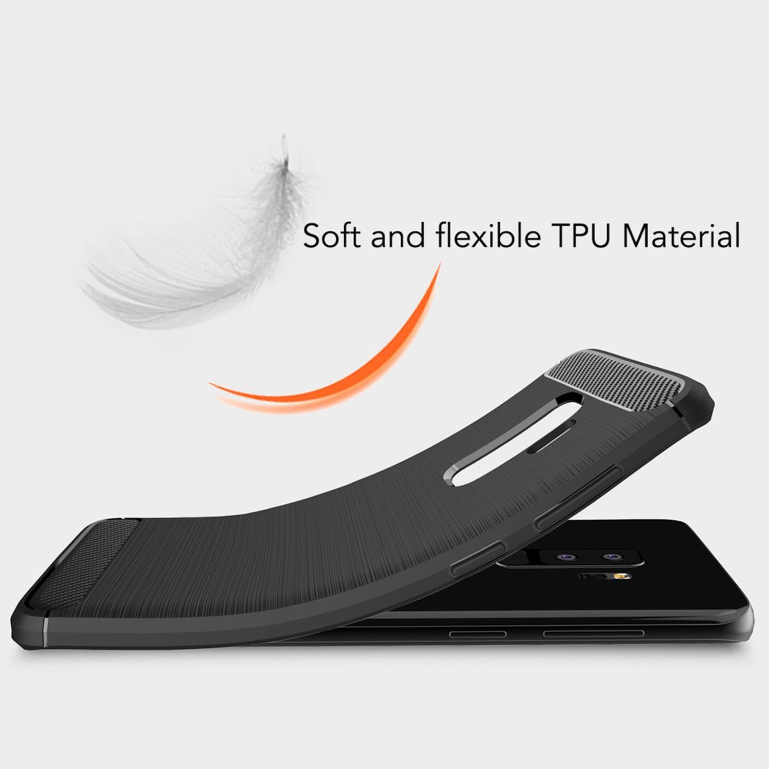 Nalia Smartphone-Hülle Samsung Galaxy S9 Plus, Carbon Look Silikon Hülle / Matt Schwarz / Rutschfest / Karbon Optik