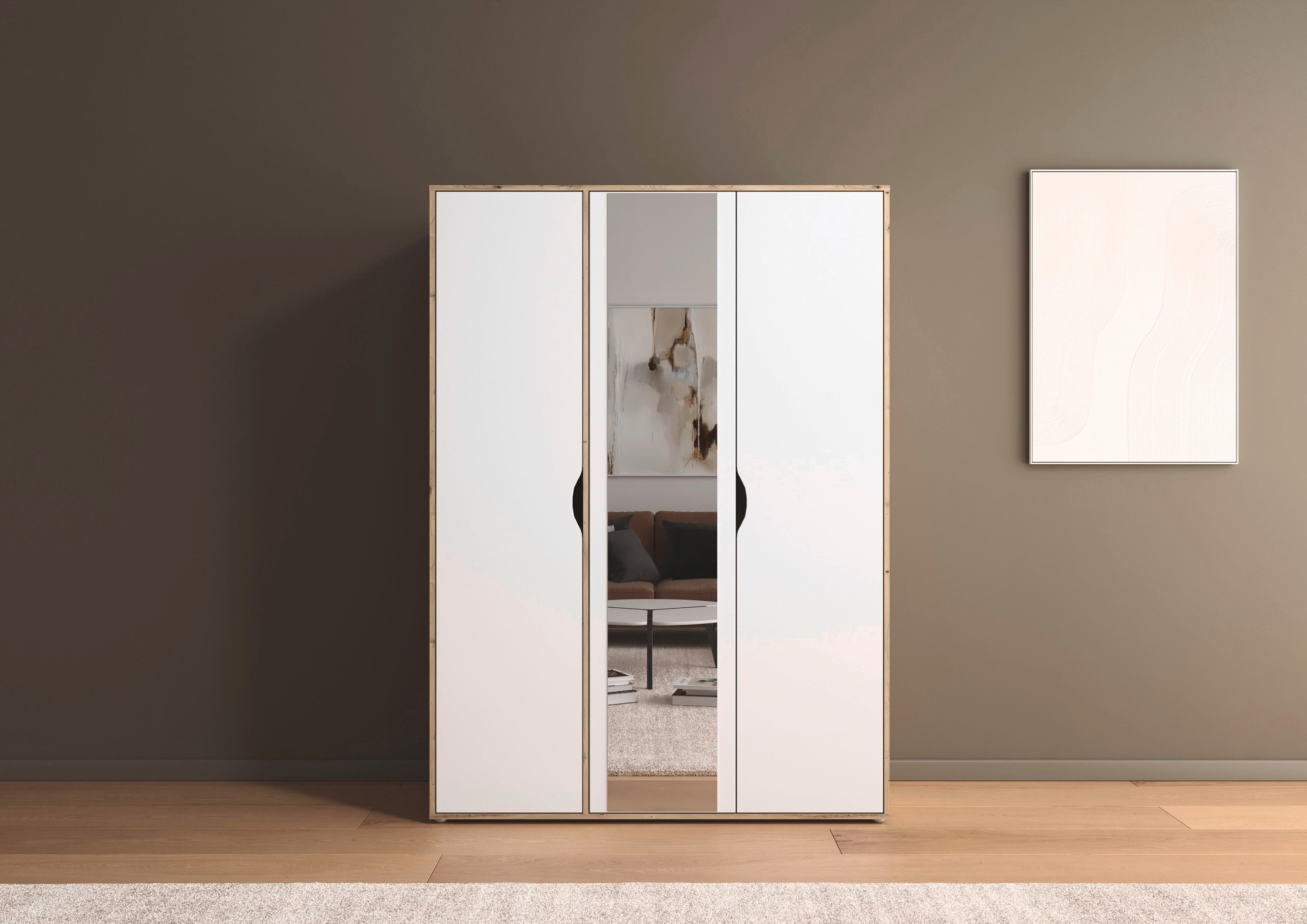 rauch Drehtürenschrank Kleiderschrank Schrank Garderobe Wäscheschrank NARAI mit Spiegel (in 3 verschiedenen Ausstattungen BASIC/CLASSIC/PREMIUM) Griffausfräsungen für eine grifflose Optik TOPSELLER MADE IN GERMANY