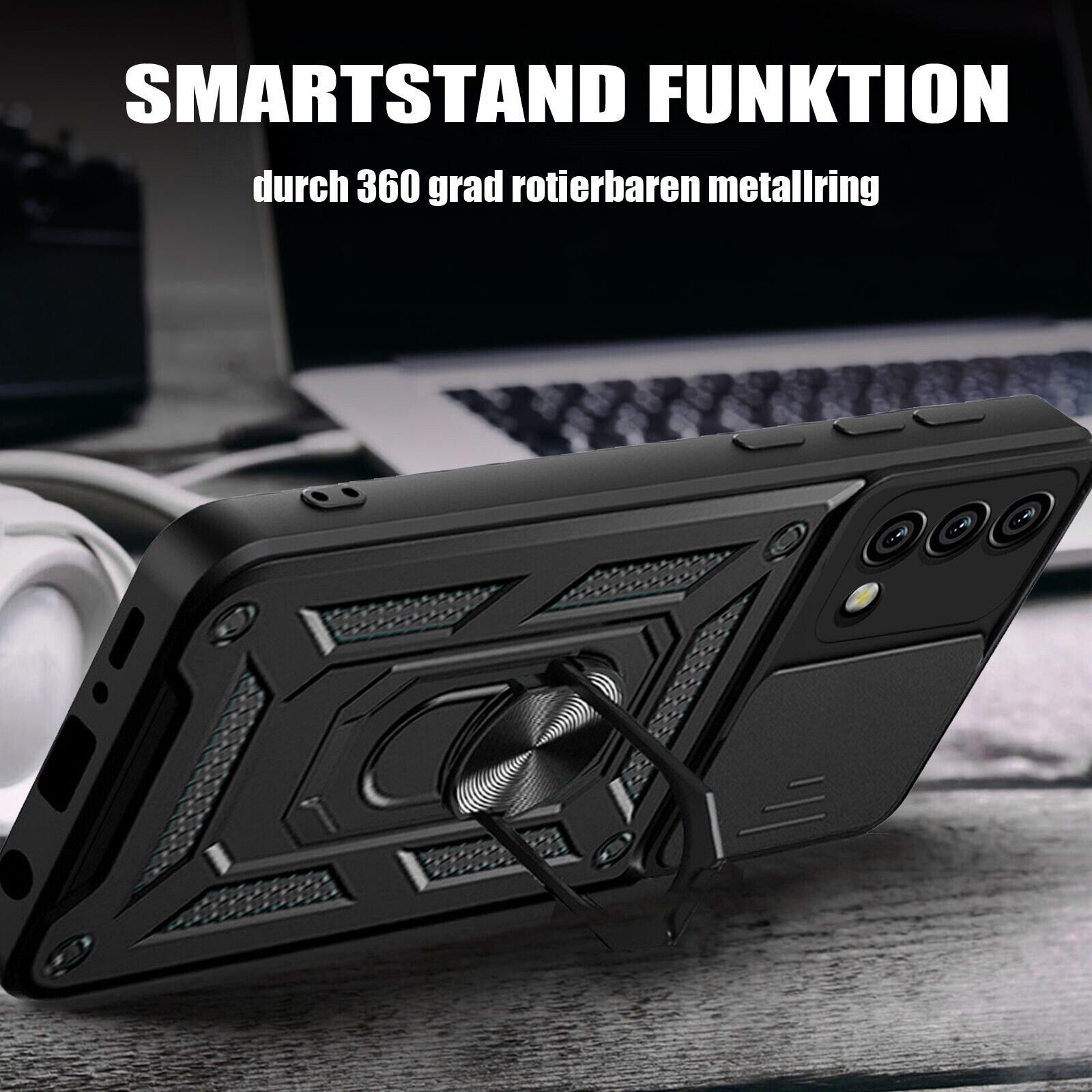 betterfon Handyhülle Panzerhülle für Oppo A74 mit Kameraschutz & Ringhalter, Outdoorhülle mit Smartstand und Silikonkern