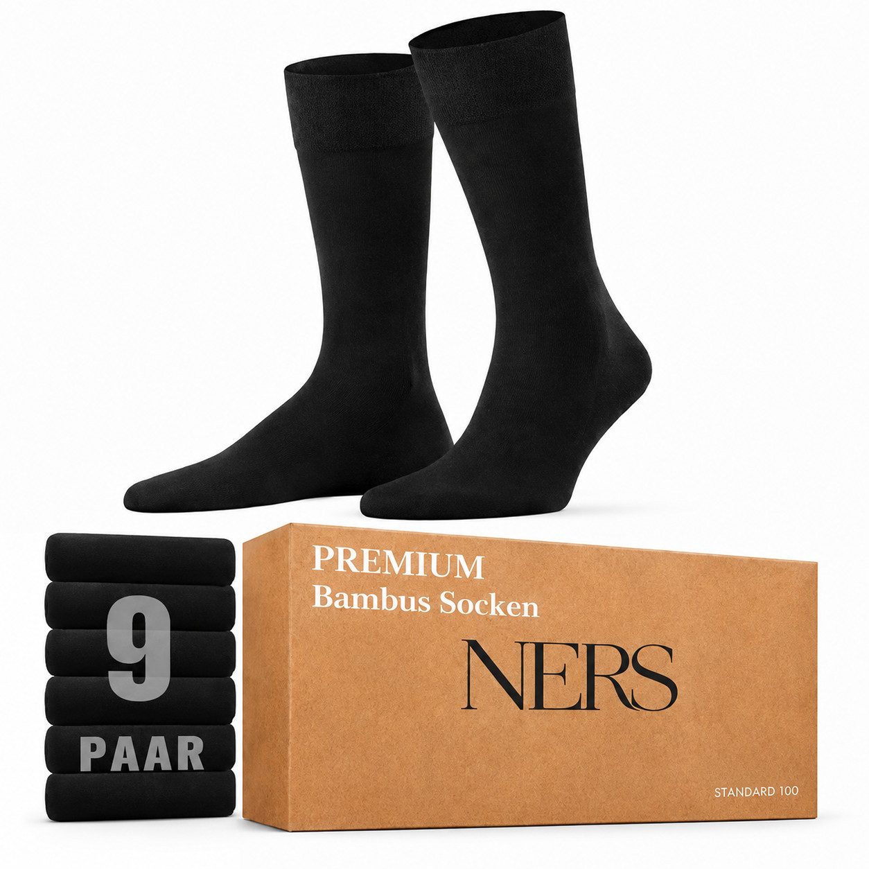 NERS Basicsocken 6 Paar Socken aus Bambus Damen & Herren, ohne Naht, Komfortbund (9-Paar) Premium Bambussocken Atmungsaktiv, & Weich, Geschenkbox