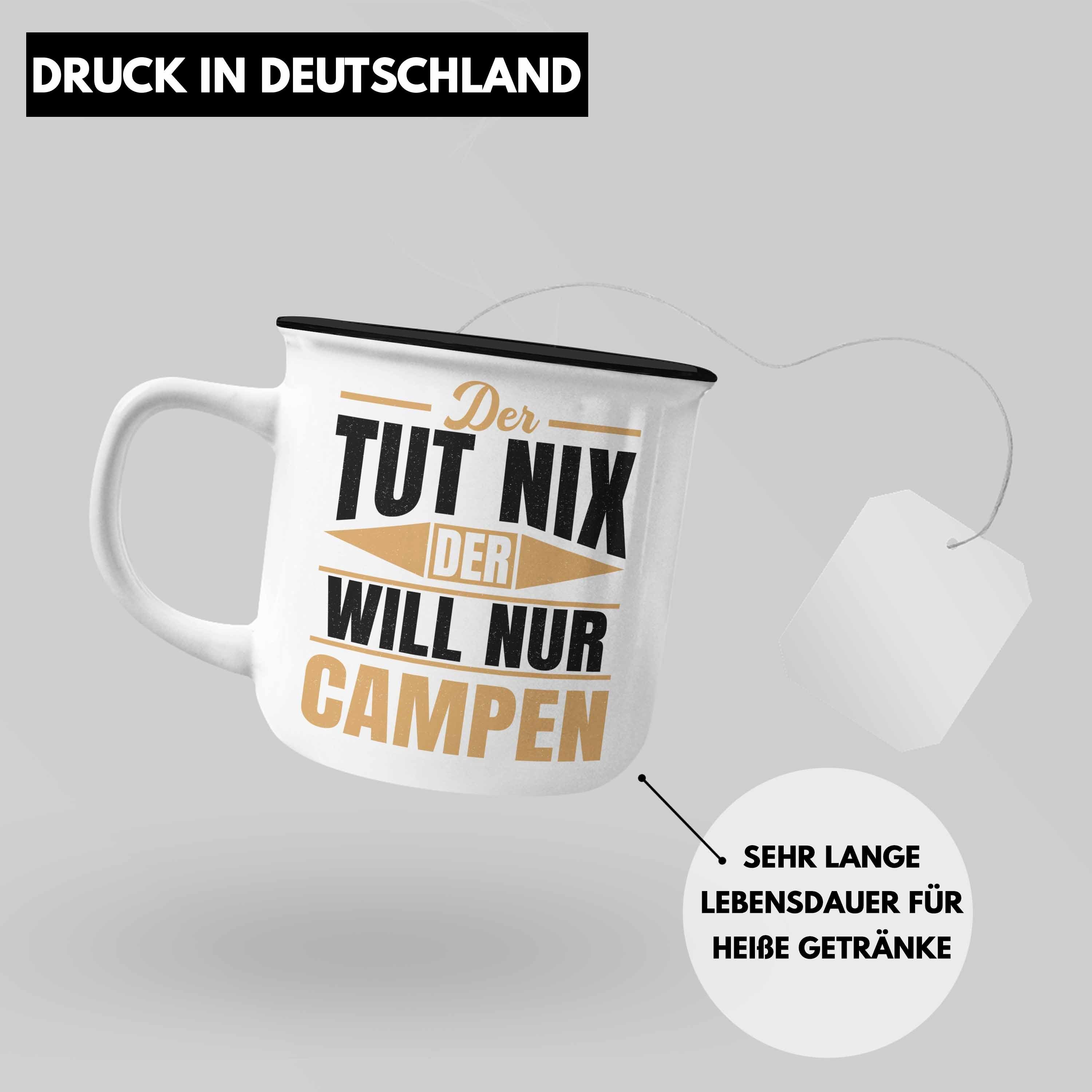 Trendation Thermotasse Trendation - Nur Tasse Der Nix Tut Geschenkidee Wohnmobilfahrer Lustig Will Camper Campen Der Geschenk Schwarz Emaille Wohnmobil