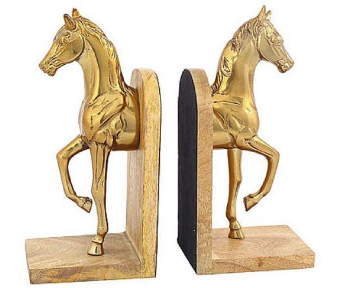 / Buchstütze 26 cm Deko Buchstützen x Padrino Gold 24 9,5 - Set Pferde Accessoires Naturfarben x Schwarz H. Luxus Casa /