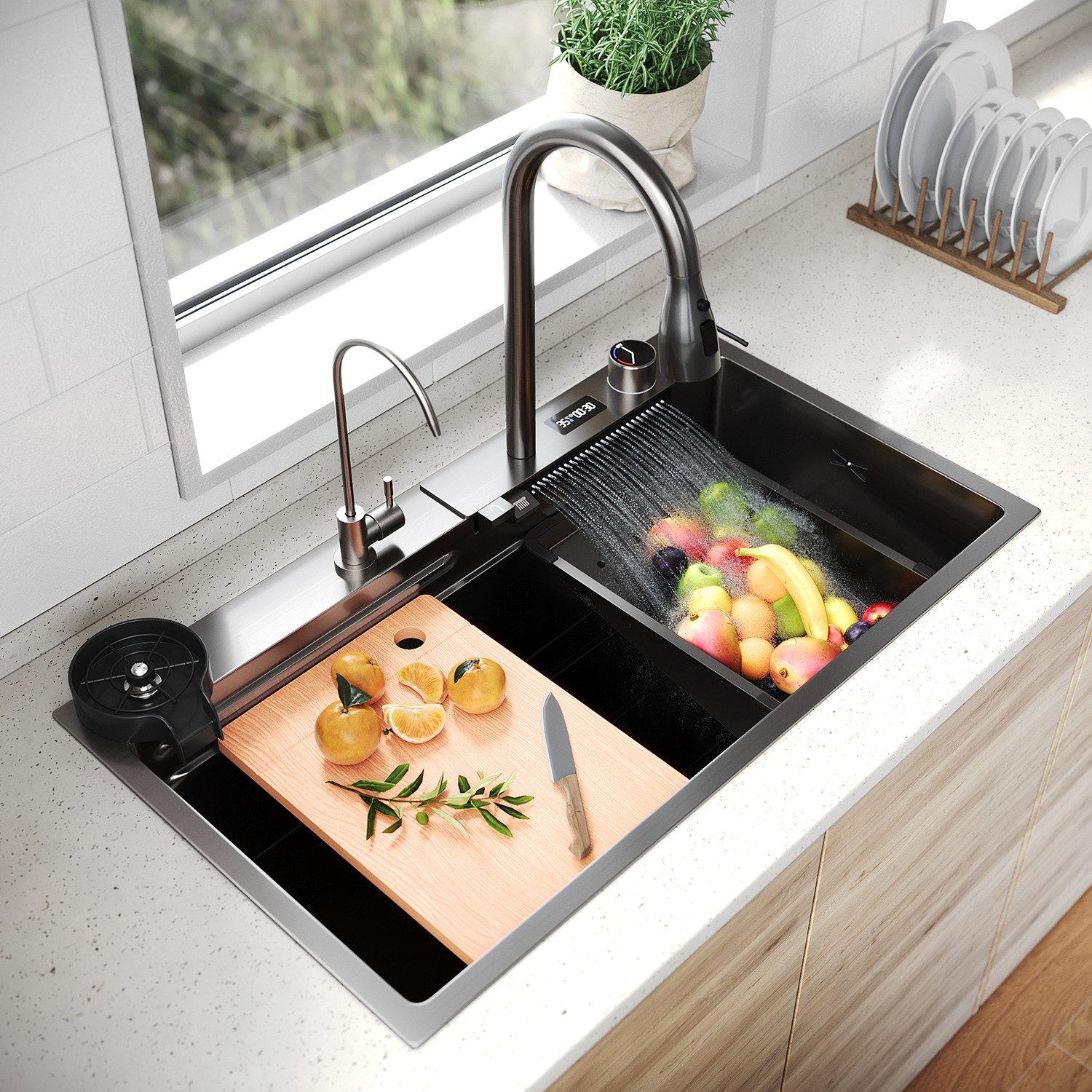 SONNI Küchenspüle Spülbecken/Waschbecken küche 80cm/75cmBreite 304 Edelstahl, Mit HD-LED, 80/45 cm, 304 Küchenspüle aus Edelstahl Edelstahlspüle, Einbauspüle