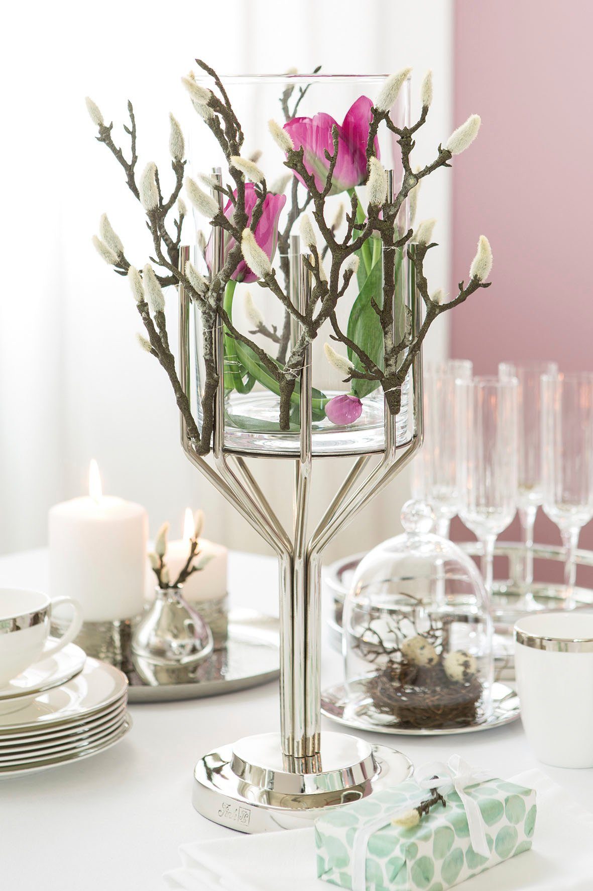 Fink Windlicht LUXOR (1 St), Silberfarben - aus Aluminium, Edelstahl und Glas