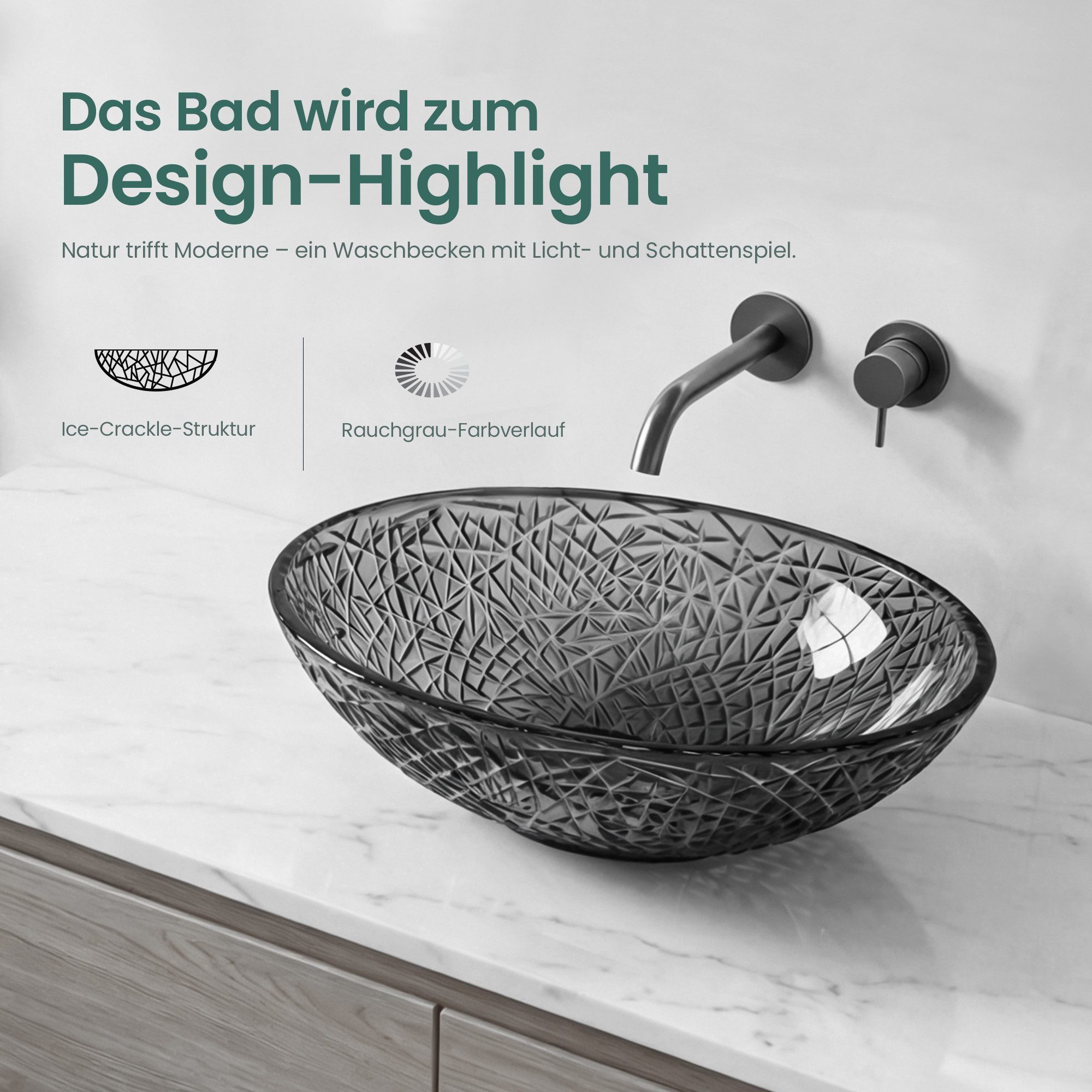 Mai & Mai Aufsatzwaschbecken Glaswaschbecken Glas Waschplatz Handwaschbecken Minerva05