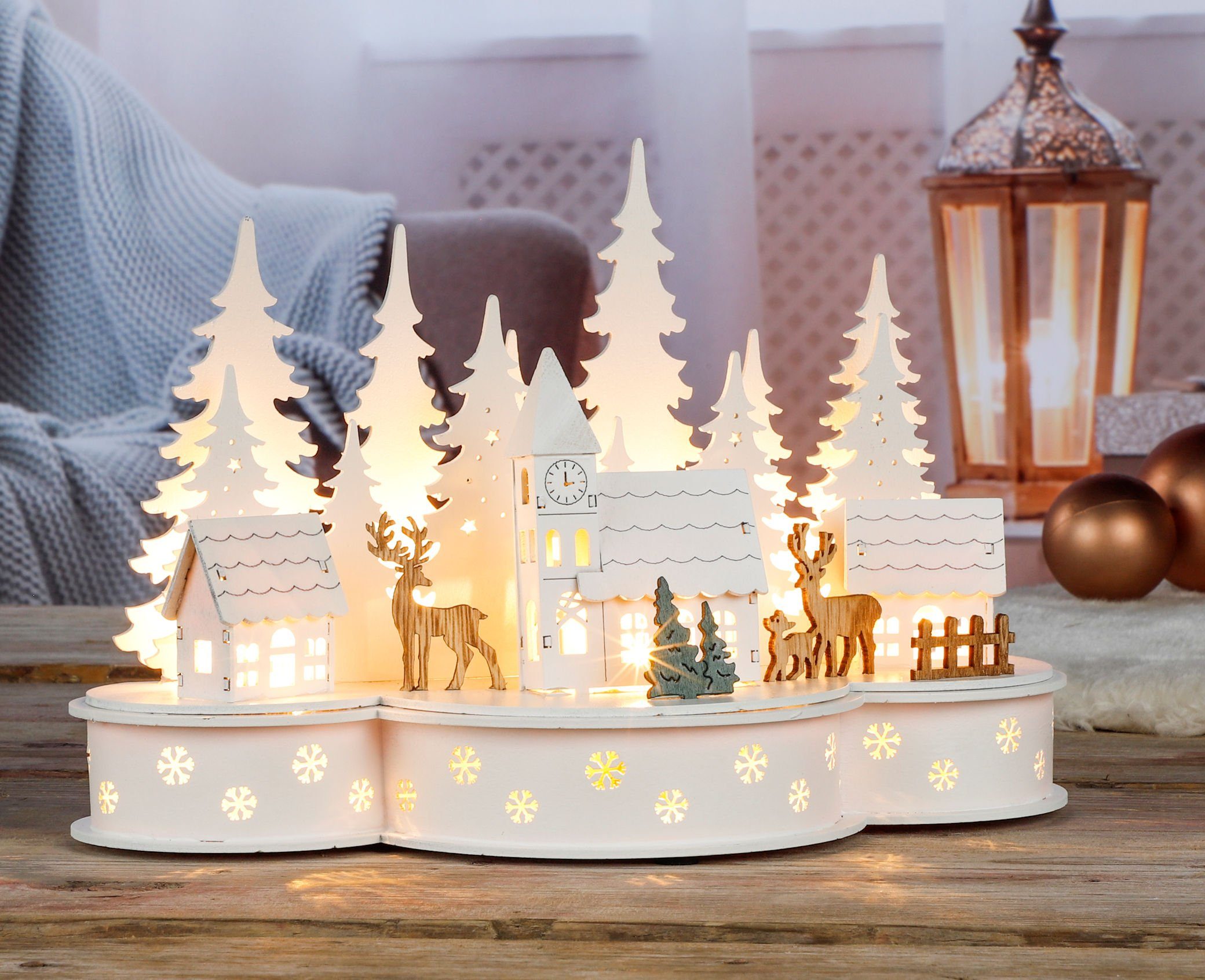 Weihnachtsstadt LED Weihnachtsstadt aus Holz - 30 x 20 cm